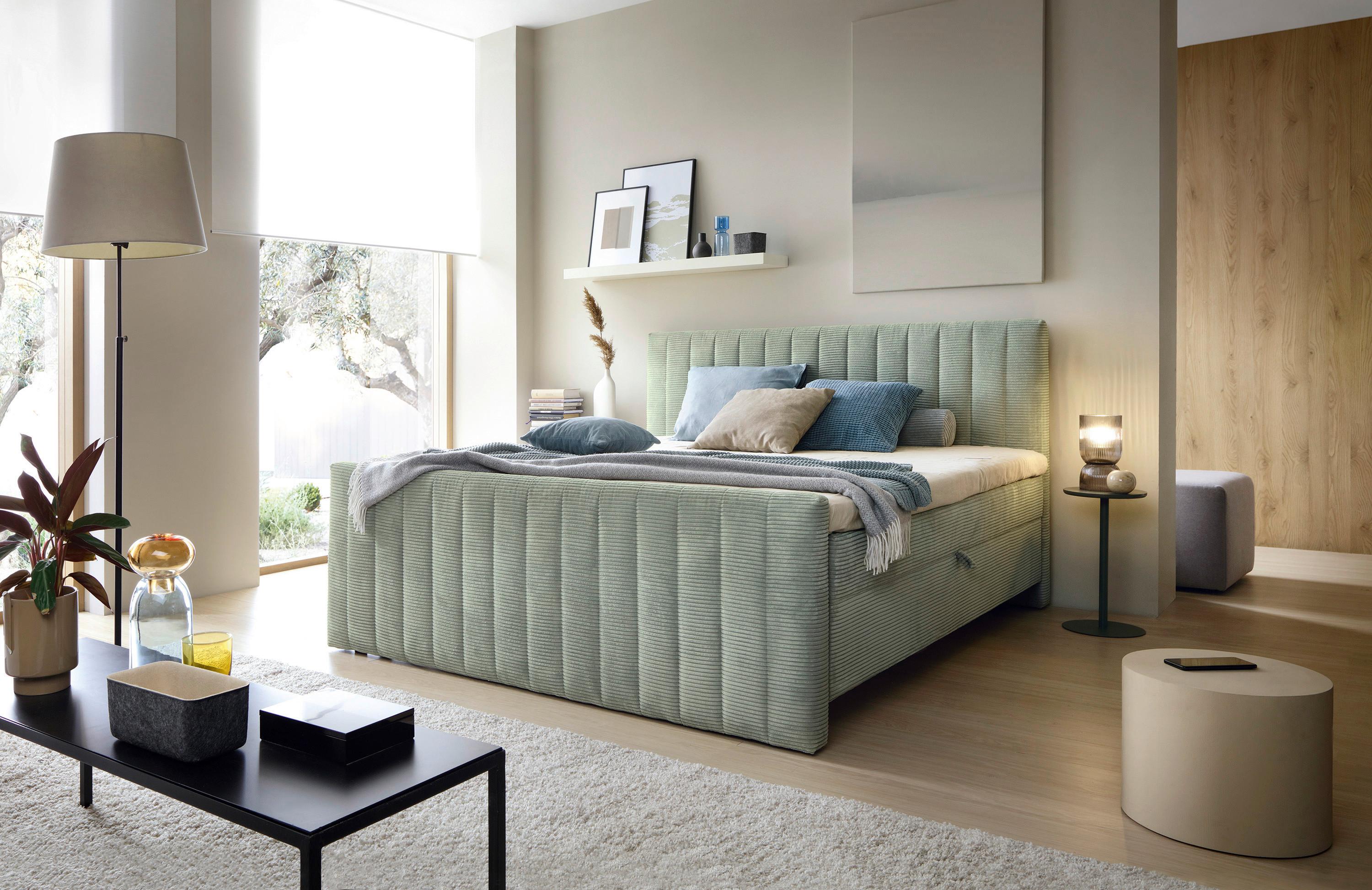Box Ágy Raja - olívazöld/zöld, Modern, faalapú anyag/textil (160/200cm)