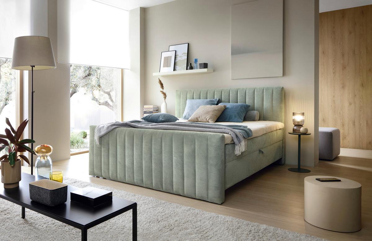 Box Ágy Raja - olívazöld/zöld, Modern, faalapú anyag/textil (160/200cm)
