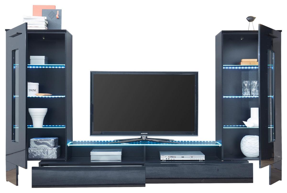 Dnevni Regal Jupiter, Črna, Led - črna/visoki sijaj, Konvencionalno, umetna masa/steklo (265/147/40cm) - MID.YOU