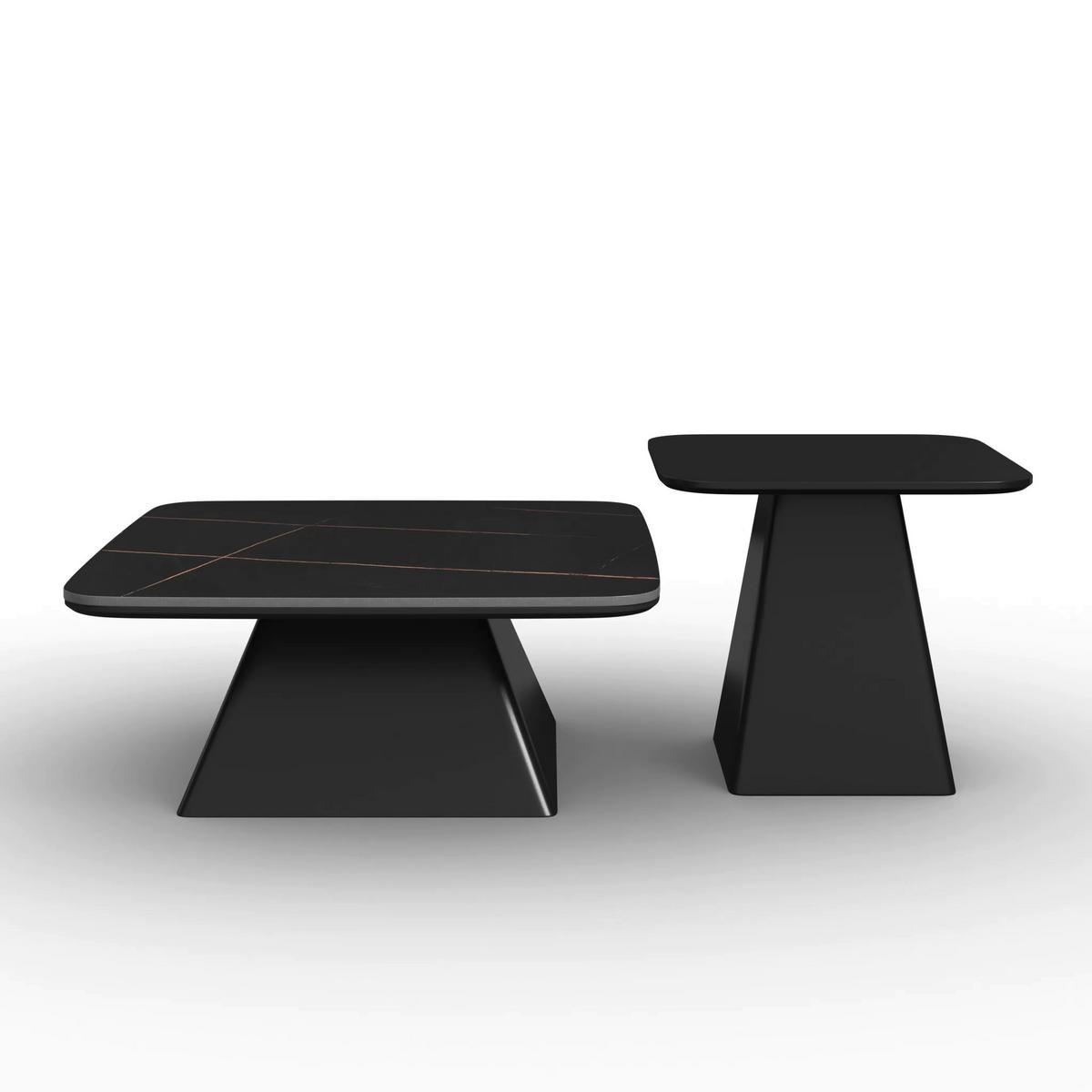 Couchtisch Thiago Schwarz 2-er Set MDF/Stein - Schwarz, MODERN, Holzwerkstoff/Stein - Bessagi Home