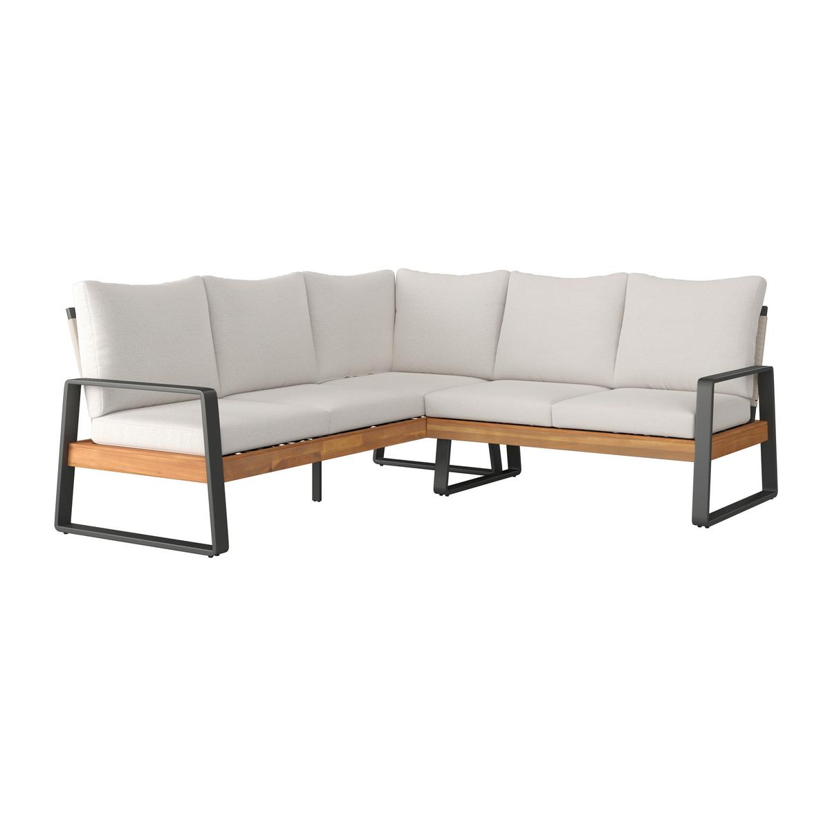 Dining-Loungeset Alexa Holz Outdoorstoff/Metall +Abdeckung - Anthrazit/Creme, MODERN, Holz/Textil (208,5/81/85,5cm) - Bessagi Garden