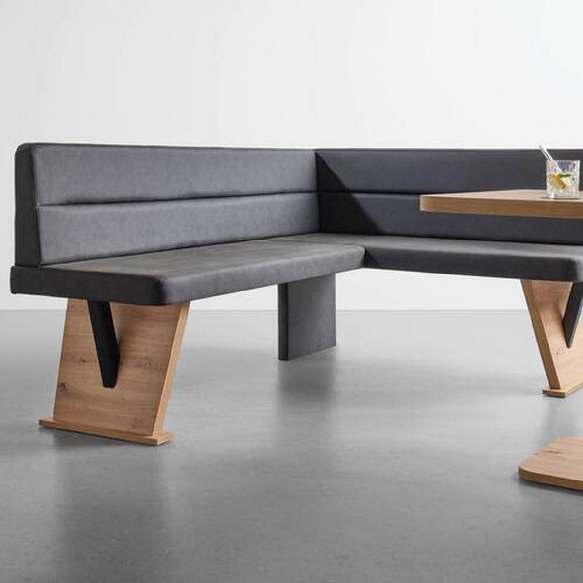 Eckbank Solar in Schwarz Lederlook - Schwarz/Eiche Artisan, Basics, Holz/Textil (181/85/141cm) - Mömax