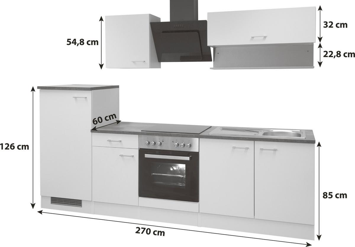 Küchenblock Lucca Weiß - Graubraun/Alufarben, KONVENTIONELL, Holzwerkstoff/Kunststoff (270cm) - FlexWell
