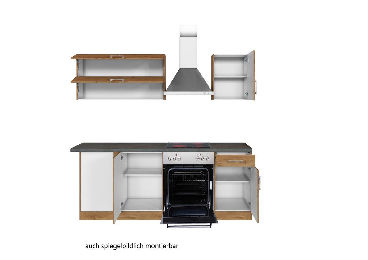 Eckküche Winkelblock mit Geräten ca. 210x210 cm Eiche - Chromfarben/Schieferfarben, MODERN, Holzwerkstoff/Metall (210/210cm) - Held
