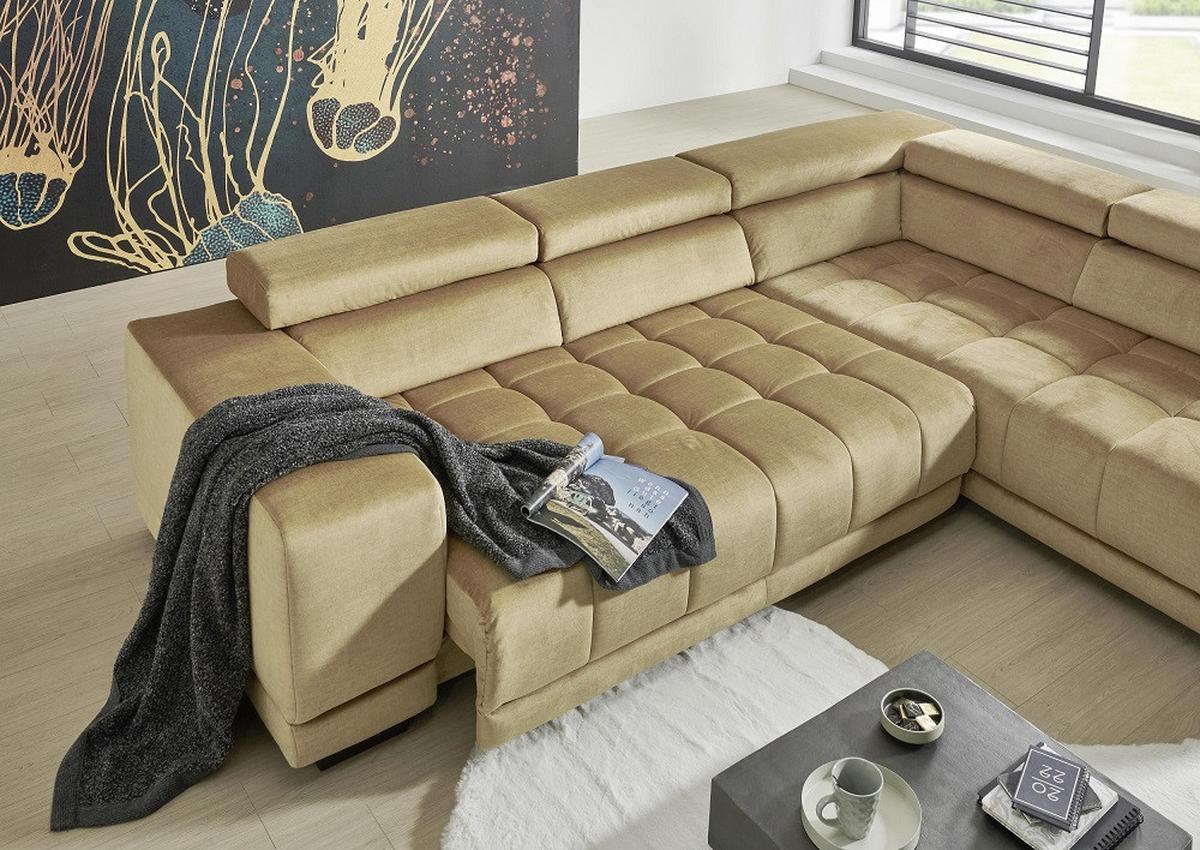 Sarokgarnitúra Solero - aranyszínű, Lifestyle, műanyag/faalapú anyag (298/233cm) - Premium Living