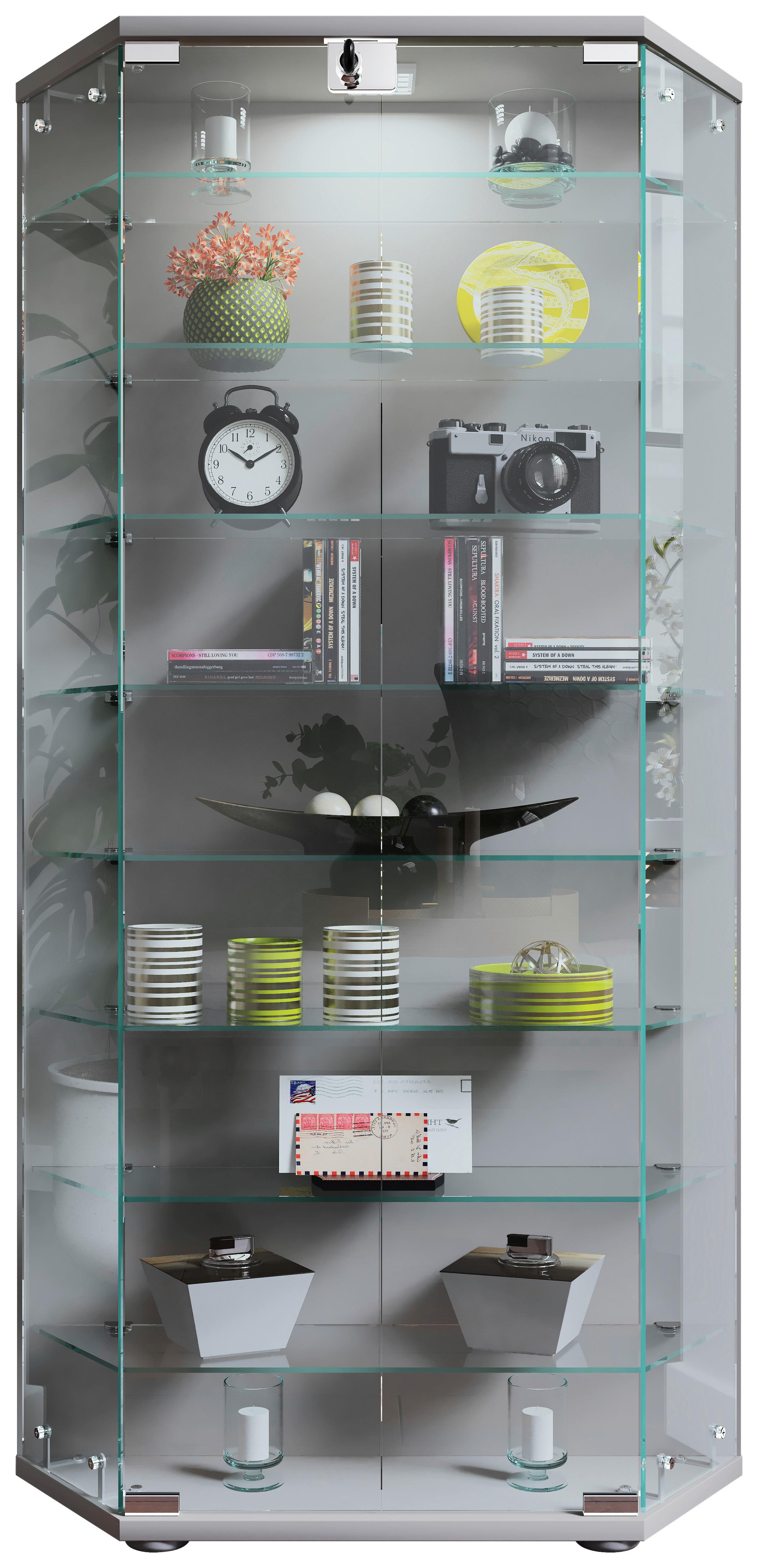 VITRINE CENILA XL - Transparent/Silberfarben, Design, Glas/Holzwerkstoff (83/114/17cm) - MID.YOU