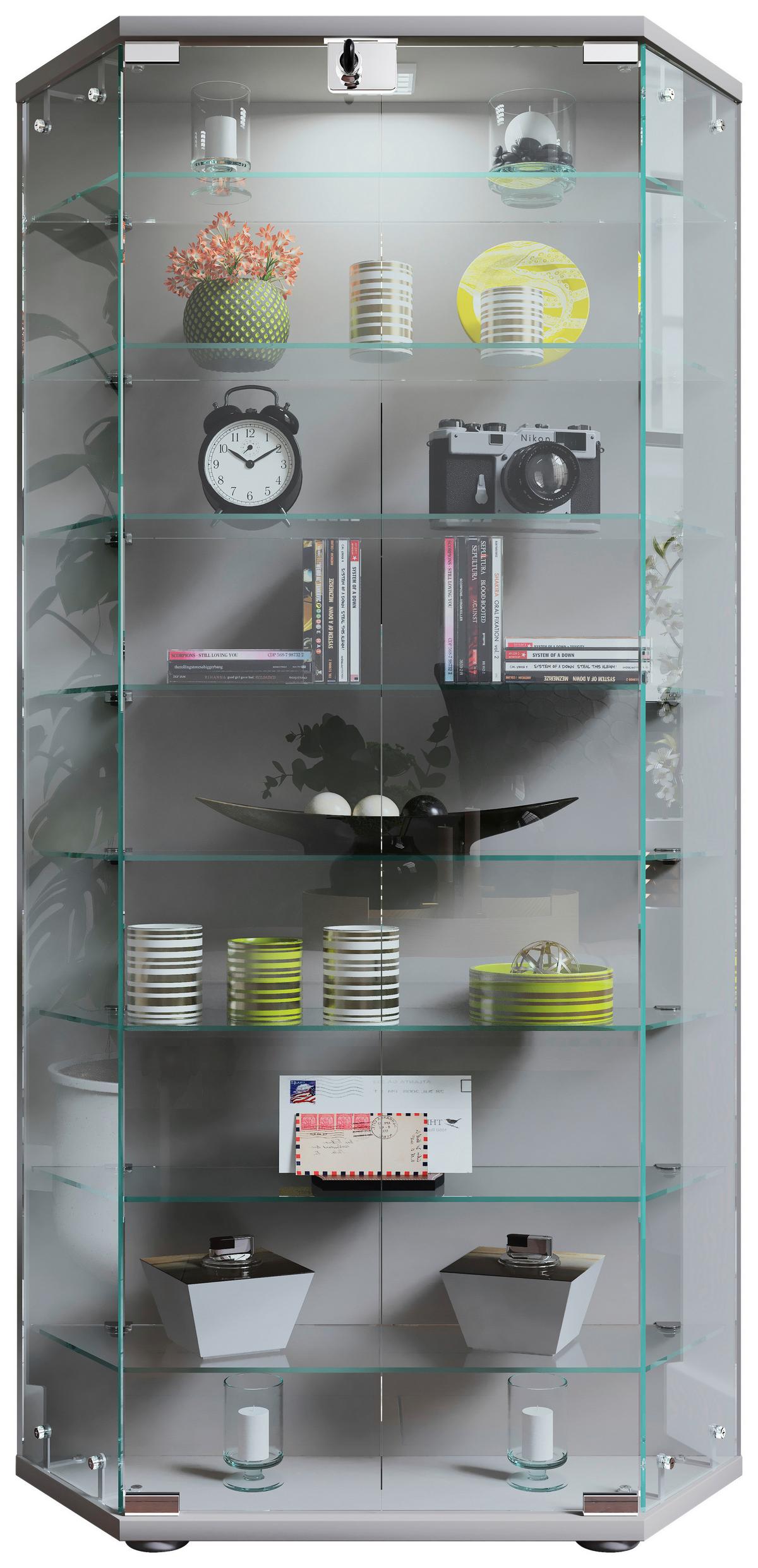 VITRINE CENILA XL - Transparent/Silberfarben, Design, Glas/Holzwerkstoff (83/114/17cm) - MID.YOU