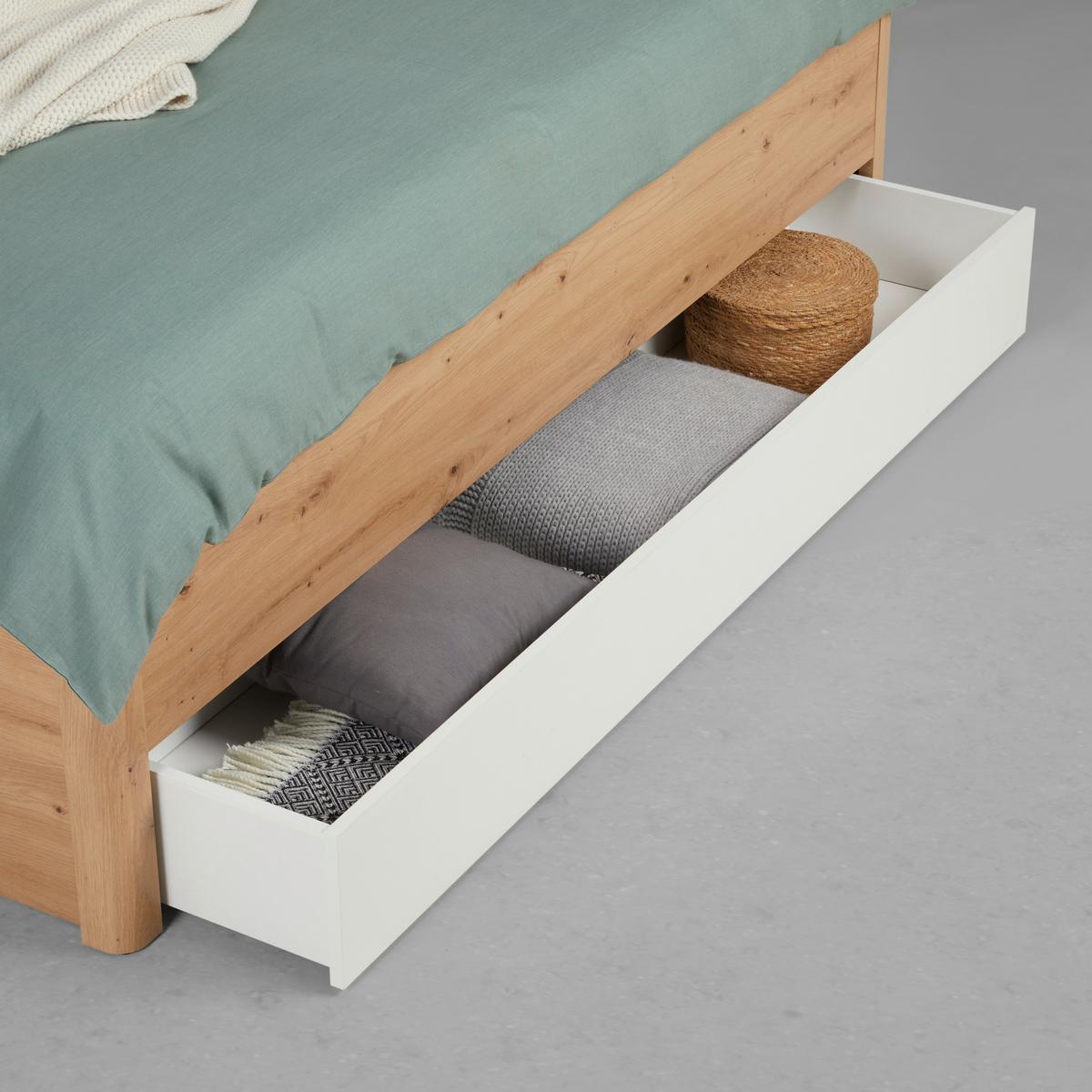 Stauraumbett in Weiß/Eiche Artisan - Eiche Artisan/Weiß, KONVENTIONELL, Holzwerkstoff (180/200cm) - Mömax