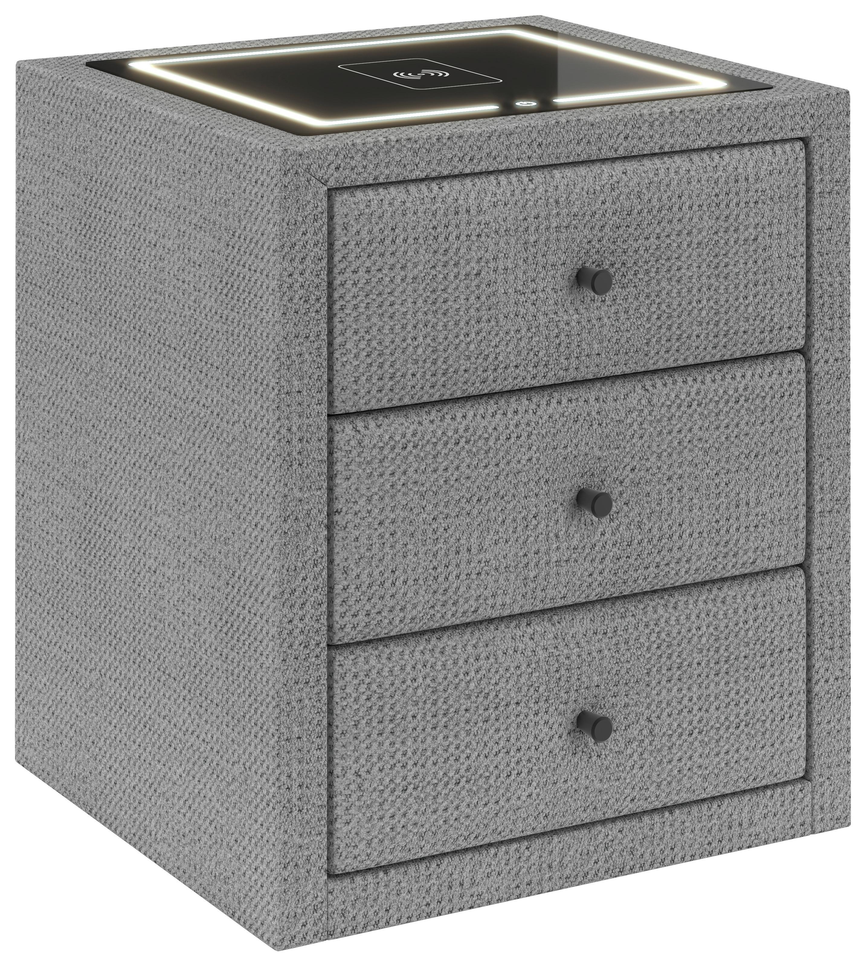 Noćni Ormarić Brisbane Ii - svijetlo siva/crna, Trend, staklo/drvni materijal (49,5/56,5/46cm) - Premium Living
