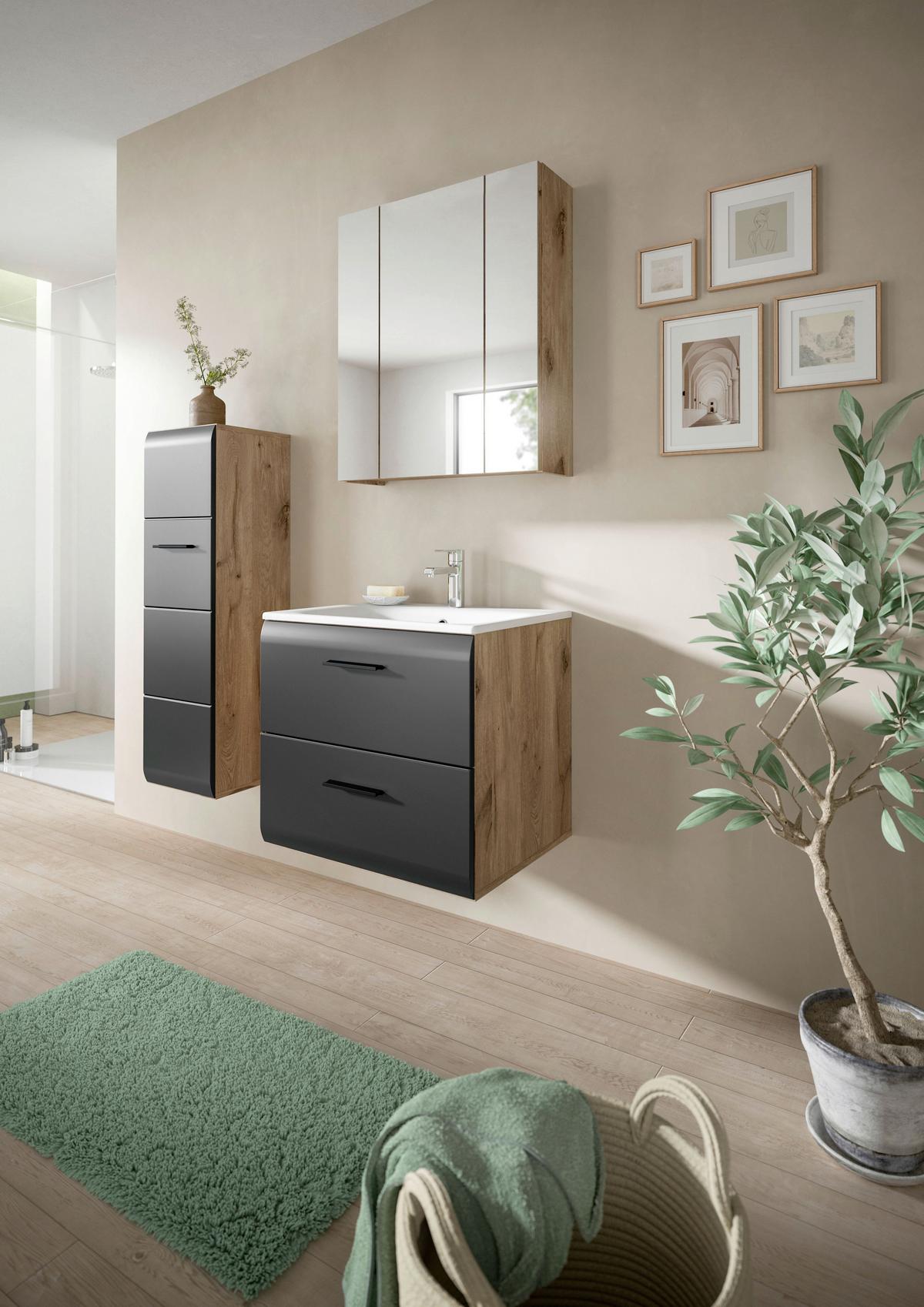 Koplanica Ice, Črna, Barva Hrasta, 3-Delna - črna/bela, Basics, umetna masa/leseni material (90cm) - MID.YOU