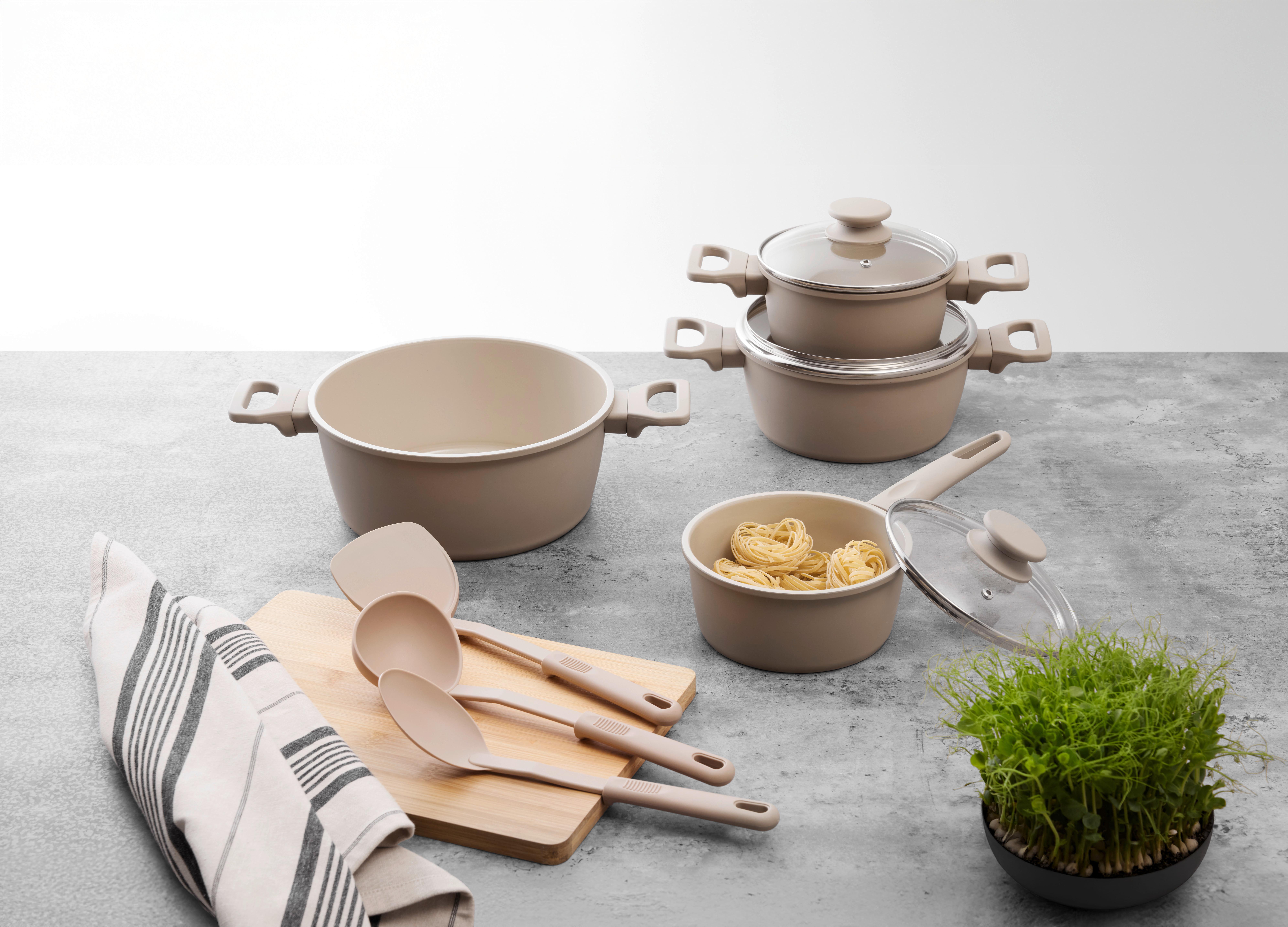 Set de oale 10/1 Johanna - bej/străveziu, Modern, plastic/sticlă - Mömax