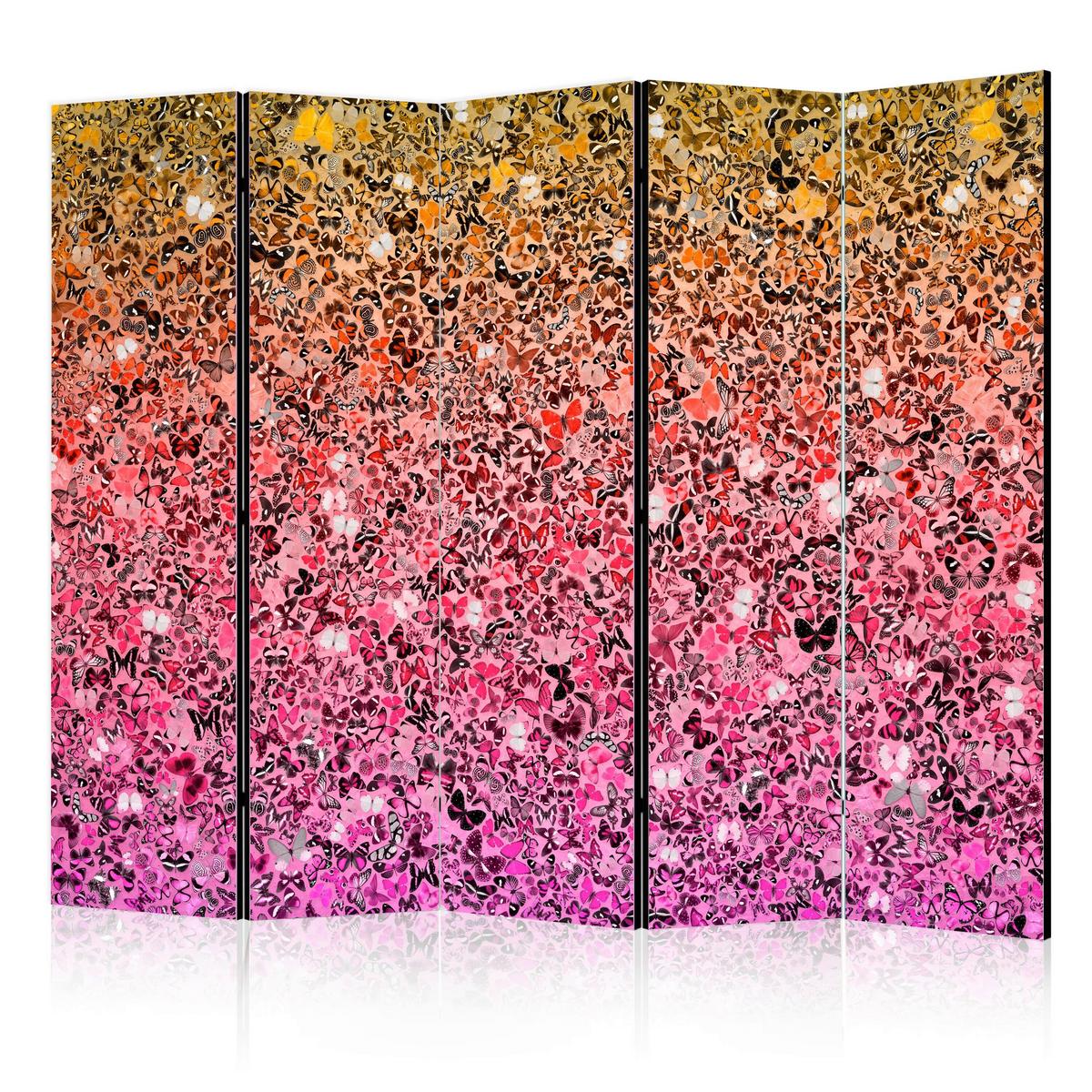 Paravan Butterflies I, 5-Delni, Dvostranski - rumena/pink, Basics, tekstil/les (225/172/3cm) - artgeist