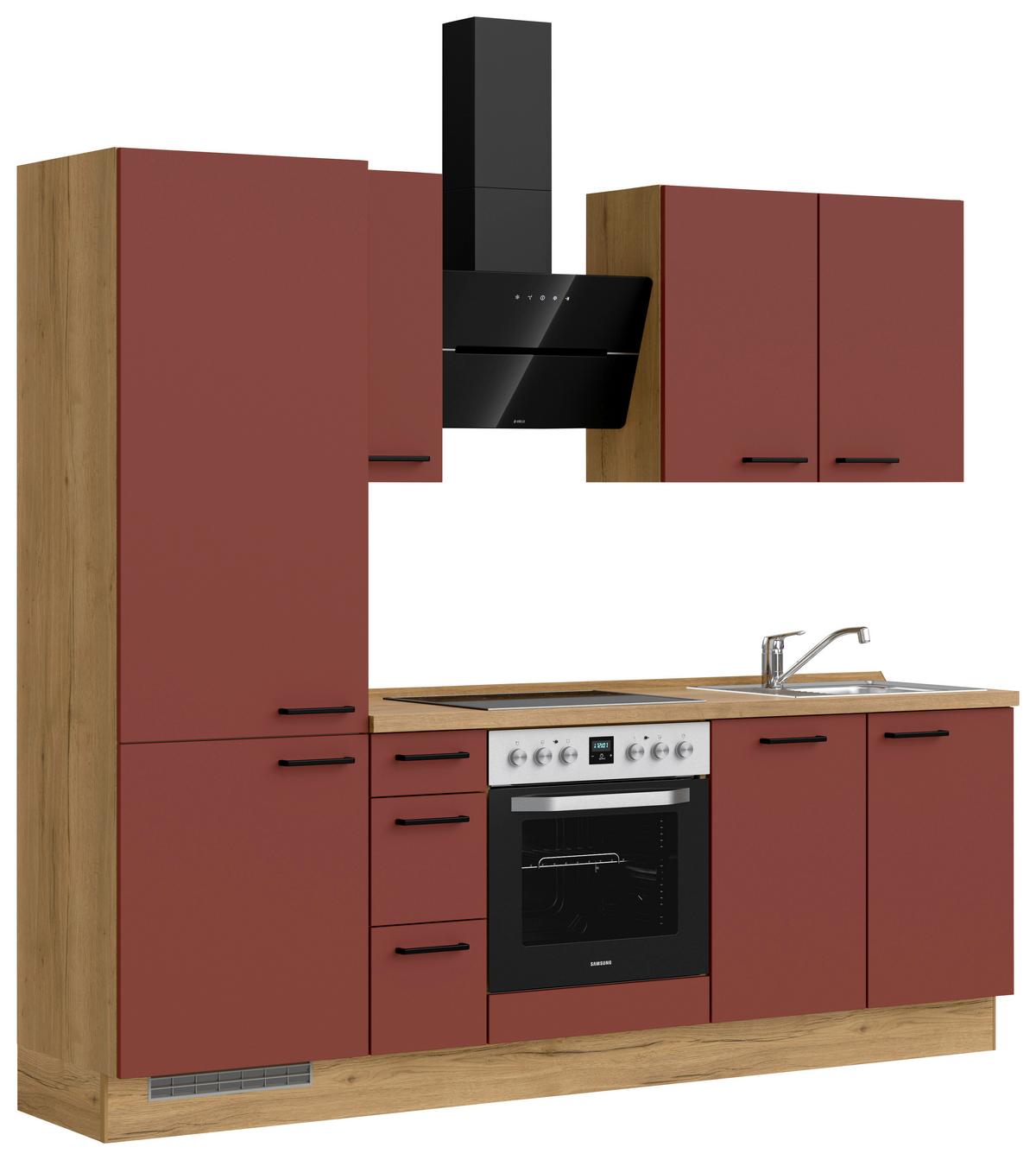Küchenblock Easytouch High m. Geräten Dunkelrot - Eichefarben/Schwarz, MODERN, Holzwerkstoff/Metall (240cm) - Nobilia