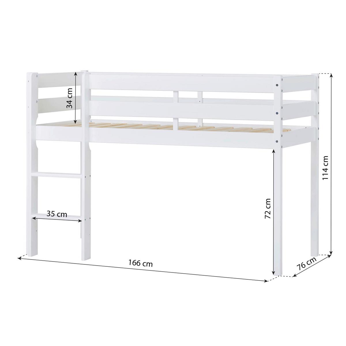 Hochbett ECO COMFORT Weiß ca. 90x200 cm - Naturfarben/Weiß, MODERN, Holz (90/200cm) - MID.YOU
