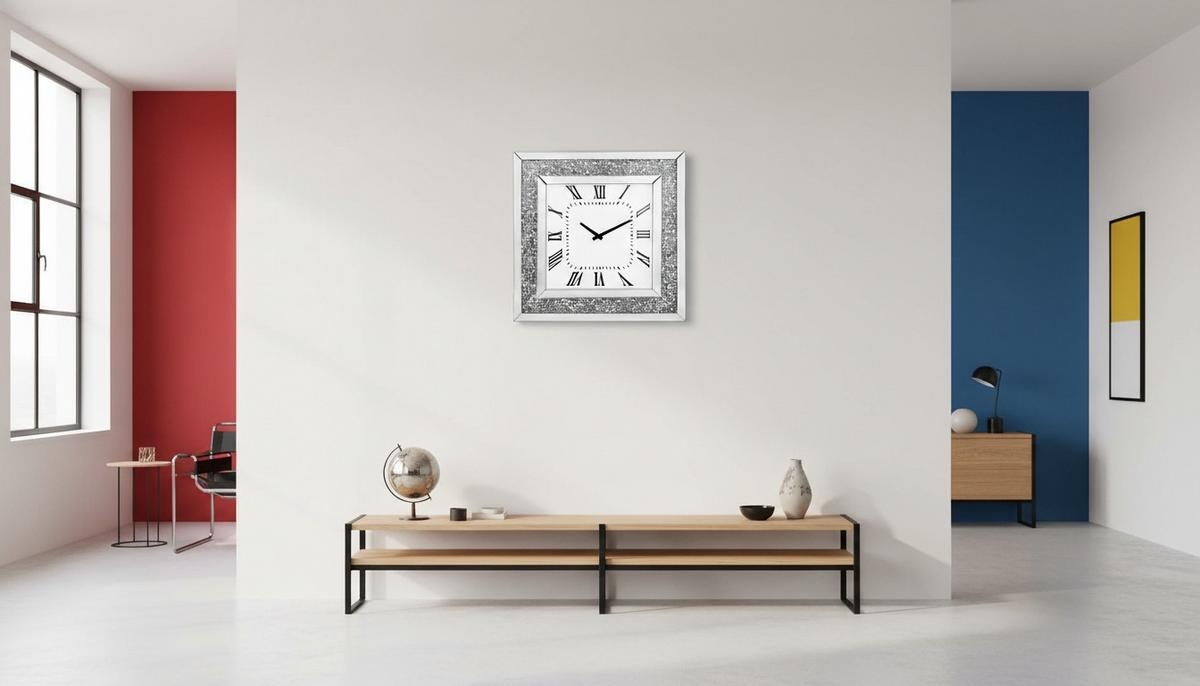 ZEGAR ŚCIENNY MILAN - kolor srebrny/biały, Design, materiał drewnopochodny/szkło (50/50/5cm) - Xora