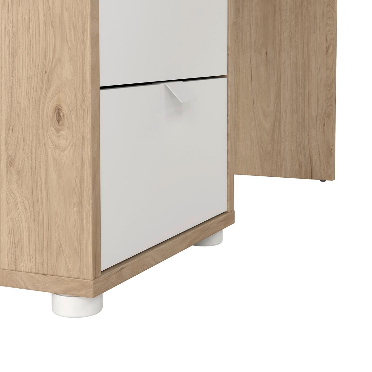 Kotna Pisalna Miza Sign, Bela, Barva Hrasta - barve hrasta/bela, Moderno, kovina/leseni material (150/99,6/75,6cm) - MID.YOU