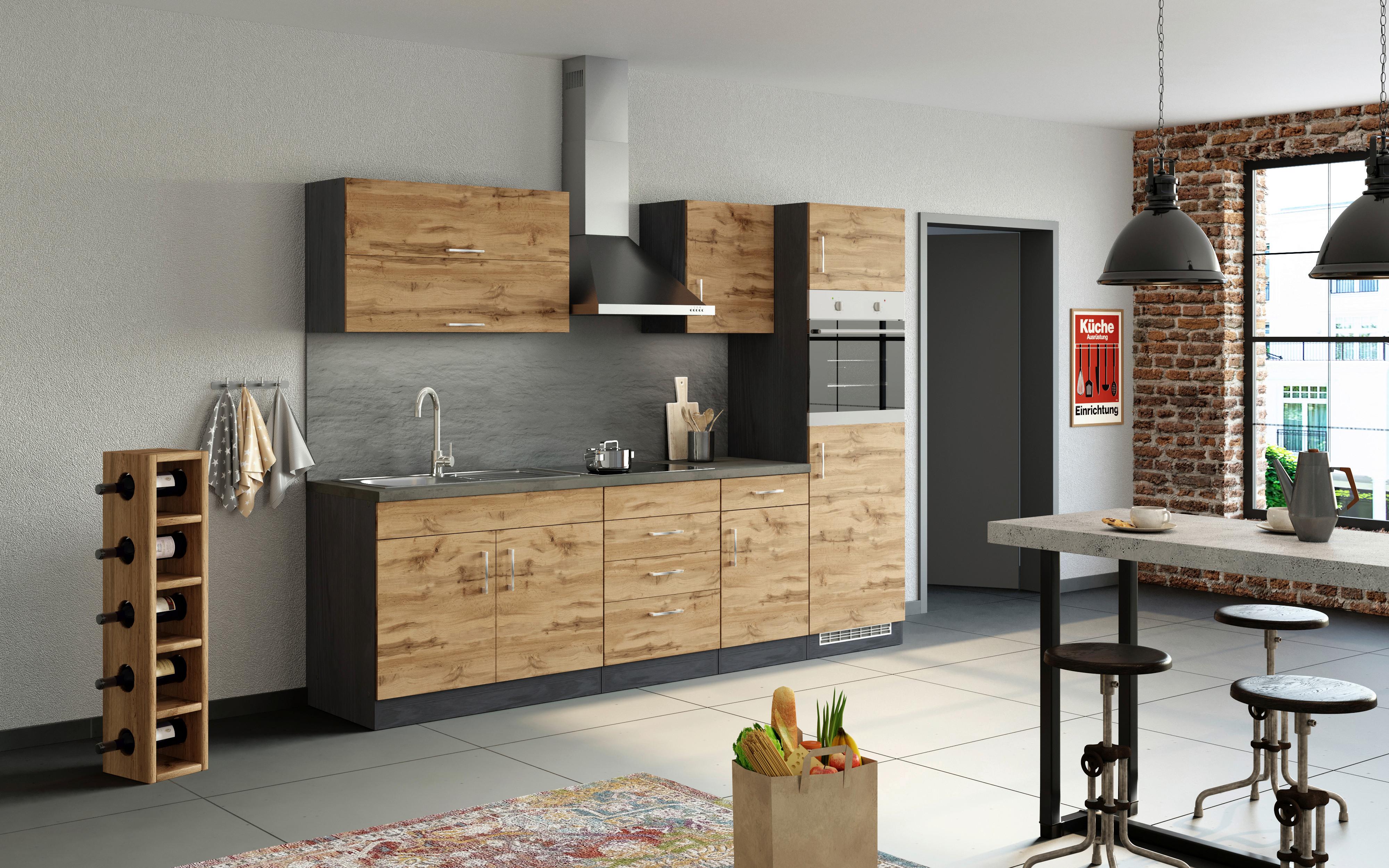 Küchenblock Sorrento ohne Geräte ca. 270 cm Eichefarben - Eichefarben/Anthrazit, MODERN, Holzwerkstoff (270/200/60cm) - Held