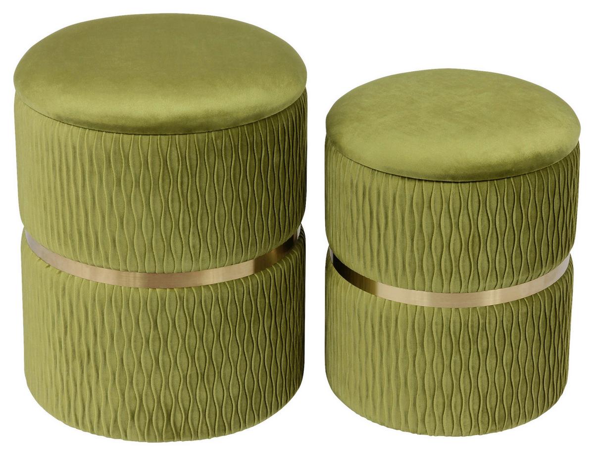 HOCKERSET MILAS 100 - Goldfarben/Grün, Konventionell, Textil/Metall (31,5+36cm) - Kayoom