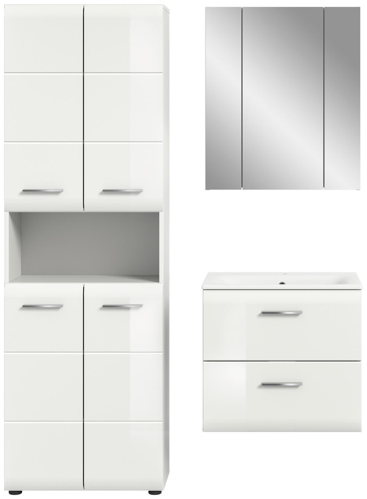 Badezimmer Ice 4-tlg. ca. 120 cm Weiß - Weiß Hochglanz/Silberfarben, MODERN, Keramik/Holzwerkstoff (120cm) - MID.YOU