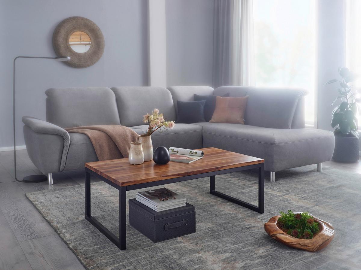 Couchtisch Holz massiv, Sheesham/Schwarz - Sheeshamfarben/Schwarz, KONVENTIONELL, Holz/Metall (110/60/40cm) - MID.YOU