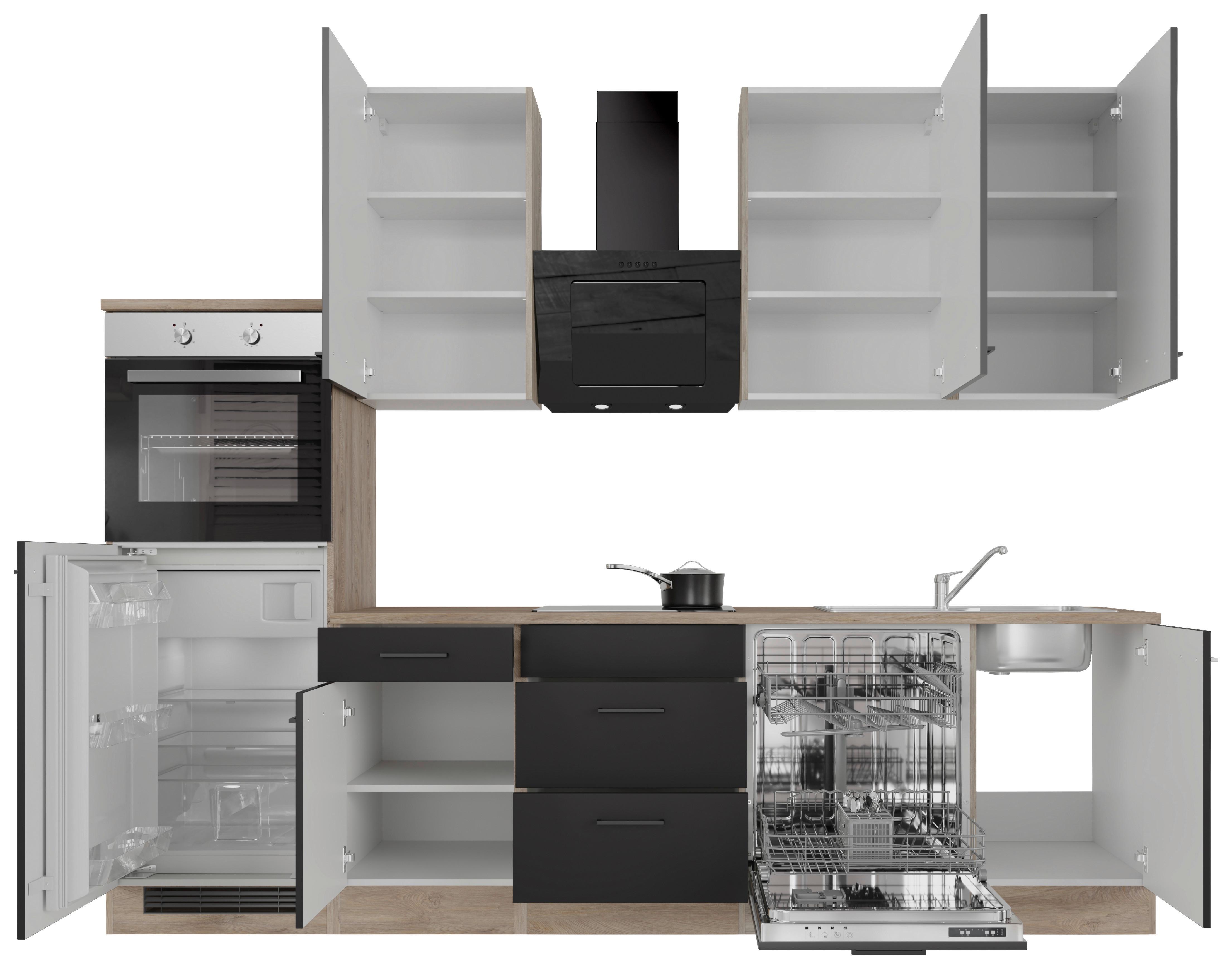 Kuhinjski Blok Capri, Črna. Hrast - črna/barve hrasta, Konvencionalno, kovina/leseni material (280cm) - FlexWell