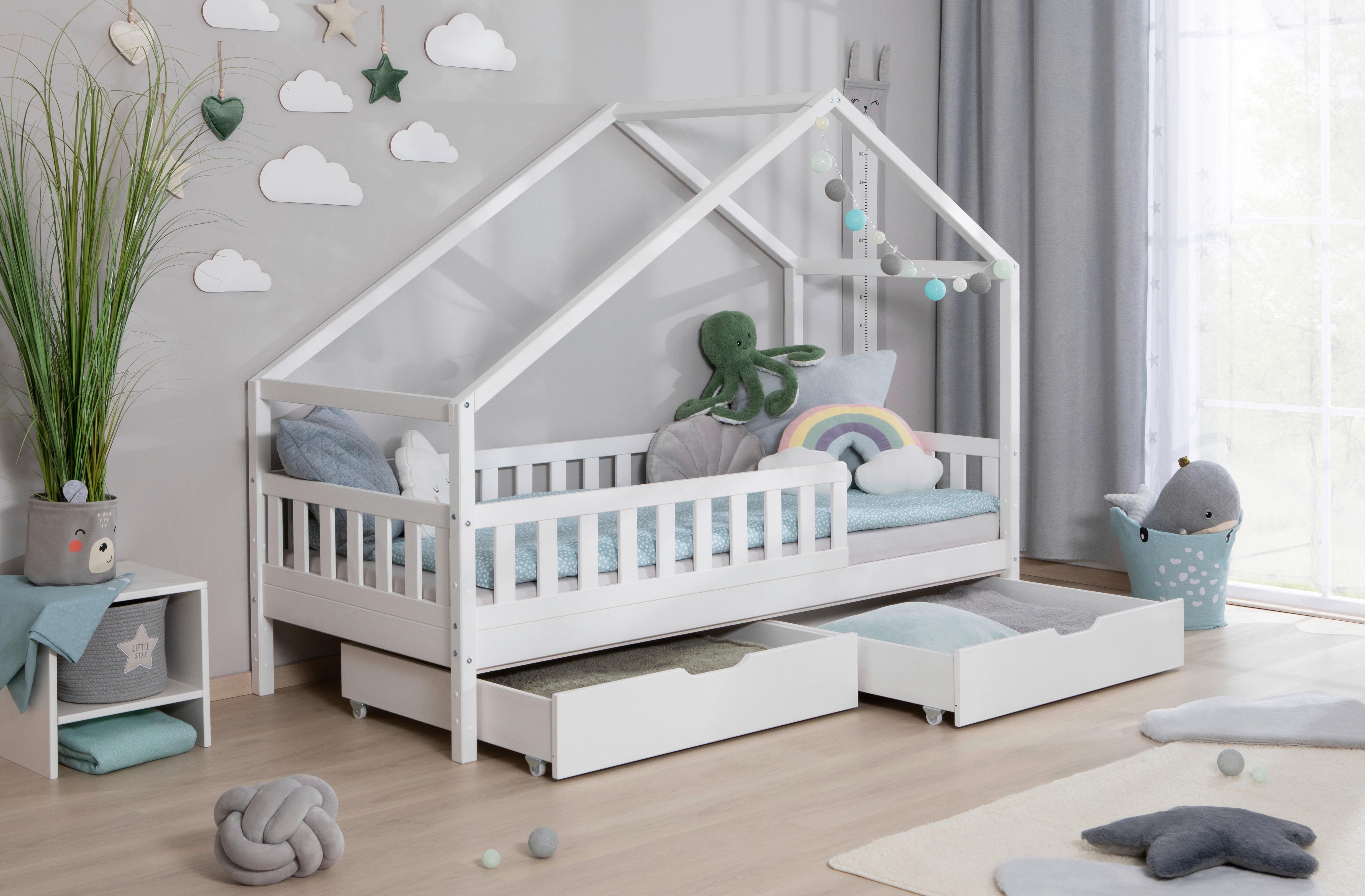 Hausbett Lou ca. 100x200 cm Holz Weiß - Naturfarben/Weiß, MODERN, Holz (100/200cm) - MID.YOU