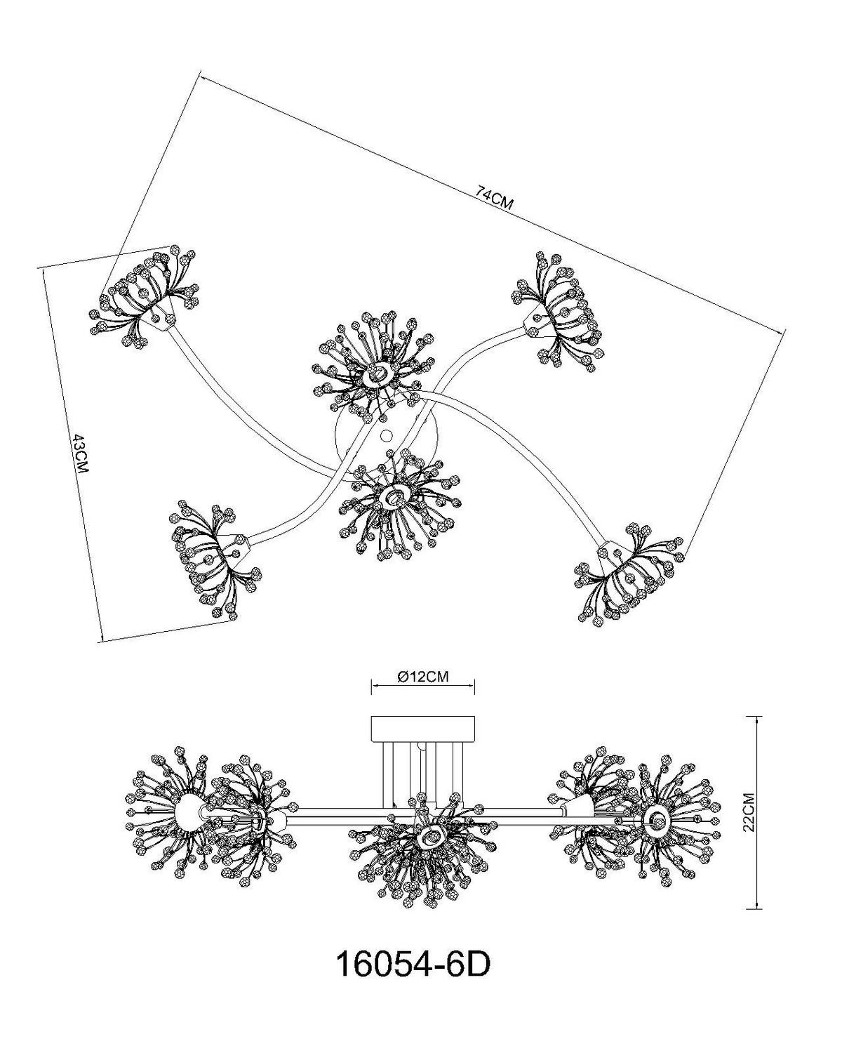 DECKENLEUCHTE 16054-6D FIORE - Klar/Goldfarben, Design, Kunststoff/Metall (74/43/22cm) - Globo