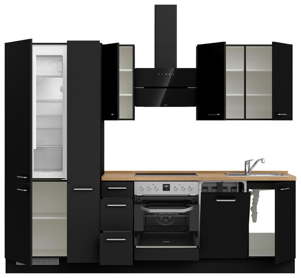 Küchenblock Touch High m. Geräten Schwarz - Edelstahlfarben/Eichefarben, MODERN, Holzwerkstoff/Metall (270cm) - Nobilia