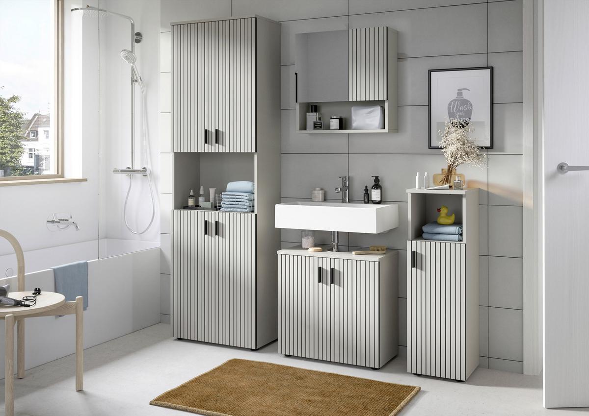 Badezimmer Mone Schwarz/Kaschmir 2-teilig - Kaschmir/Schwarz, Trend, Glas/Holzwerkstoff (60cm) - MID.YOU