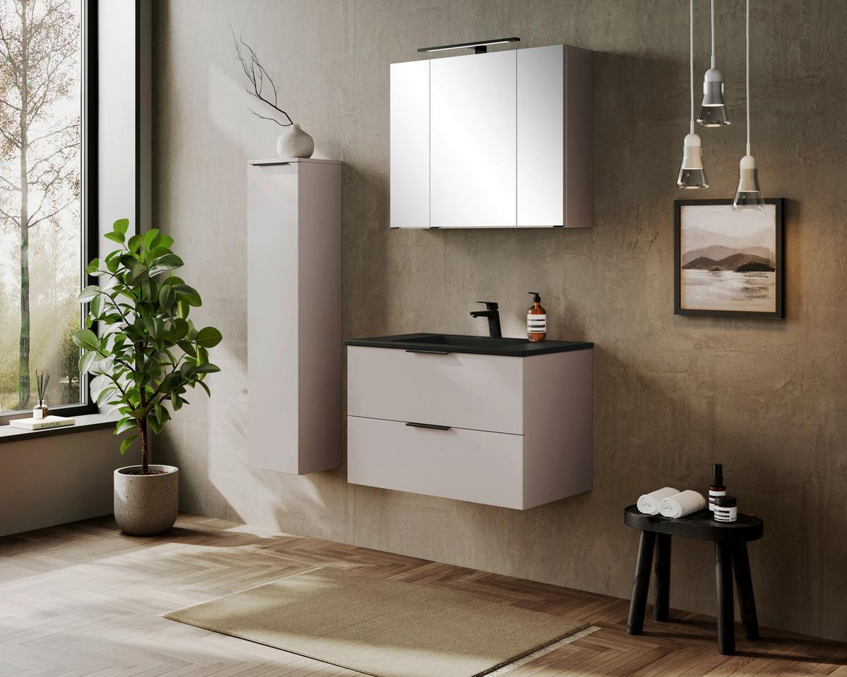 Spiegelschrank Sevilla m. LED ca. 80x64 cm Kaschmir - Kaschmir/Schwarz, MODERN, Glas/Holzwerkstoff (80/64/20cm) - Held