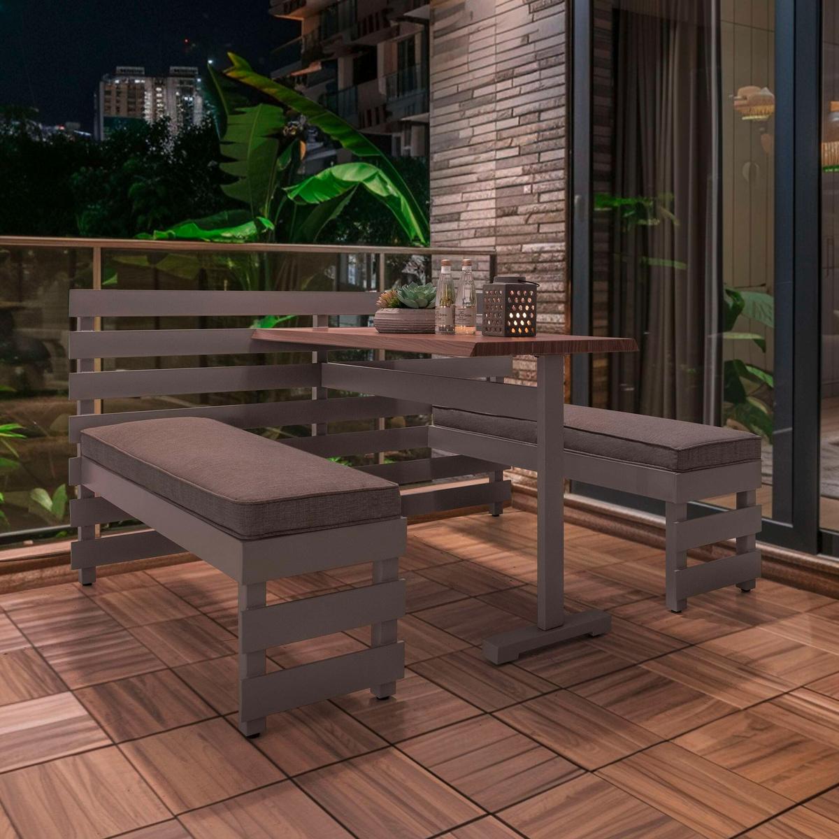 Gartenset Lagos Grau/Beige, 4-teilig - Hellbraun/Beige, Basics, Textil/Metall (126/86/157cm) - Modante