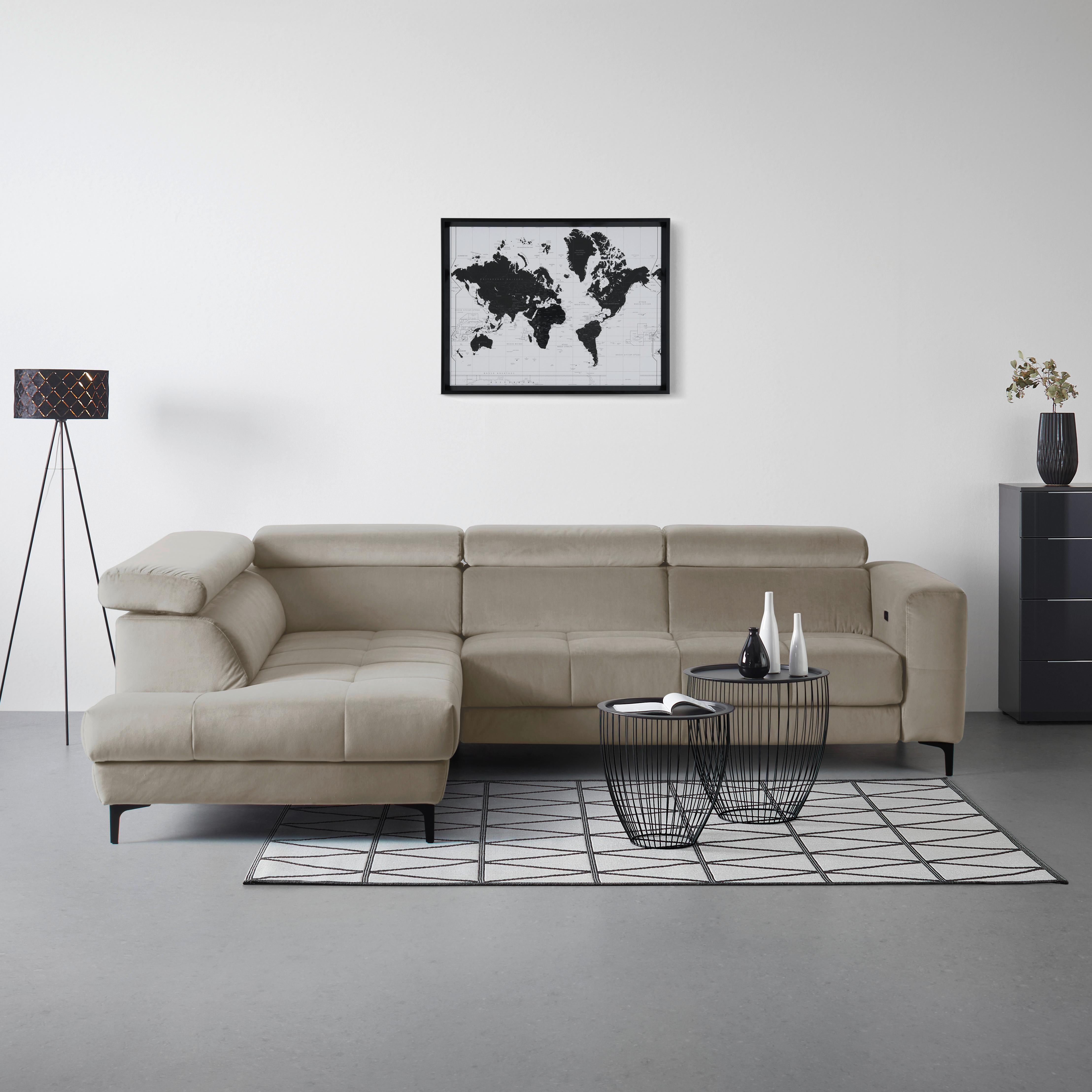 Ecksofa Emma links Beige - Beige/Schwarz, MODERN, Textil (210/301cm) - Premium Living
