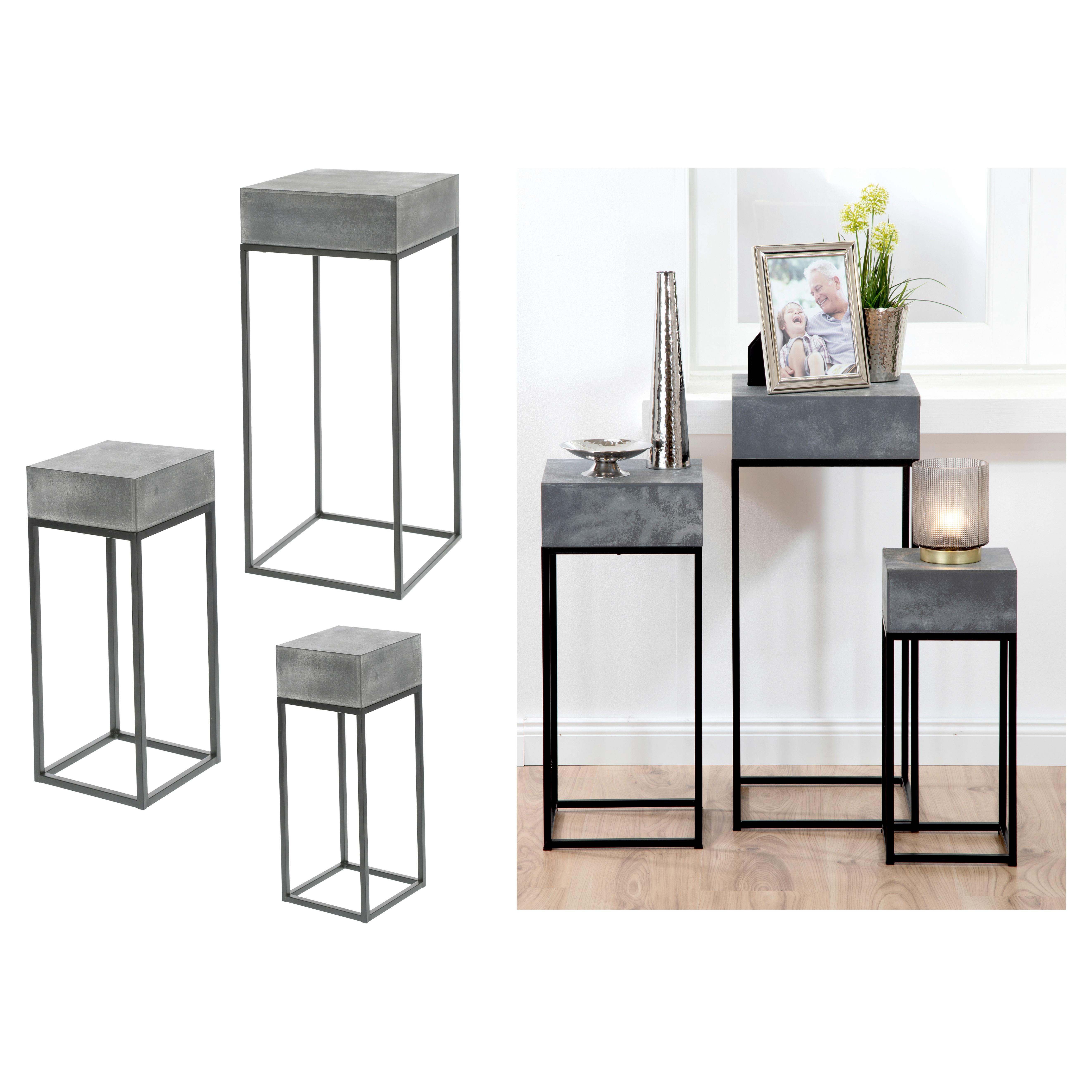 SCHODKI NA KWIATY 65196 - czarny/szary, Basics, kamień/metal (30/70/30cm)