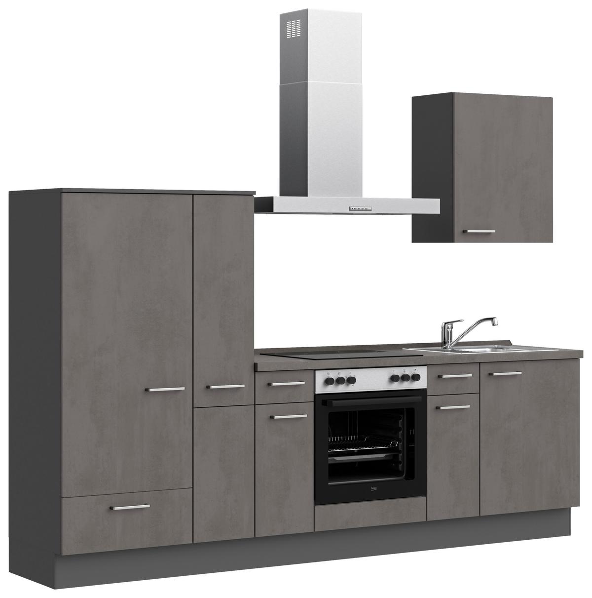 Küchenblock Riva Low m. Geräten Schieferfarben - Schieferfarben/Edelstahlfarben, MODERN, Holzwerkstoff/Metall (270cm) - Nobilia