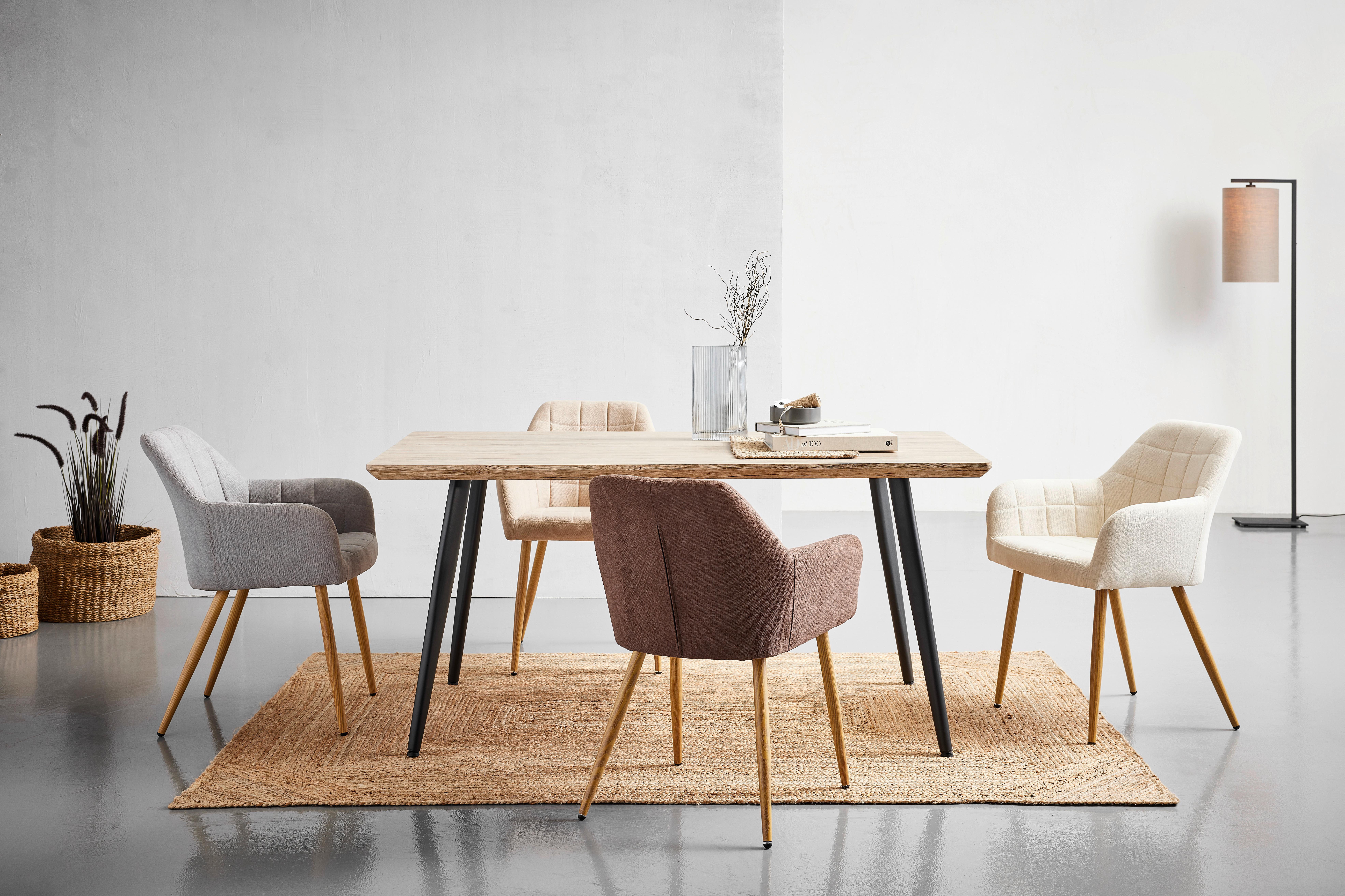 KRZESŁO Z PODŁOKIETNIKAMI DROPS - kolor dębowy/jasnobrązowy, Modern, metal/tkanina (57/82/60cm) - MID.YOU