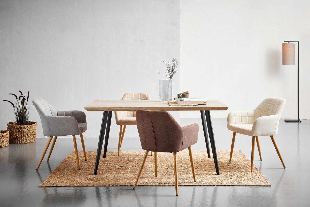 KRZESŁO Z PODŁOKIETNIKAMI DROPS - beżowy/kolor dębowy, Modern, metal/tkanina (57/82/60cm) - MID.YOU