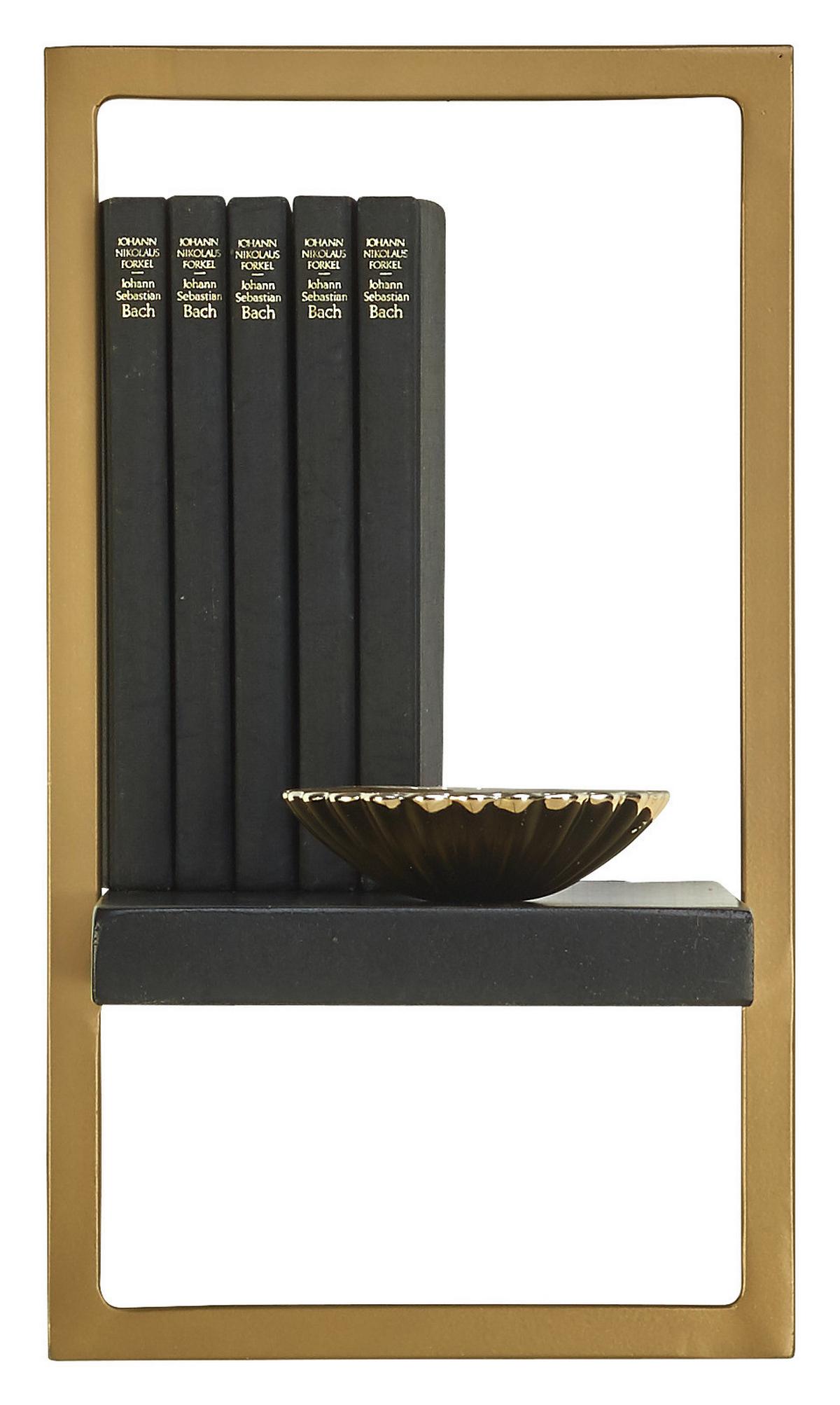 REGAŁ ŚCIENNY VALO - czarny/kolor złoty, Trend, metal/drewno (20/35/25cm) - Lomoco