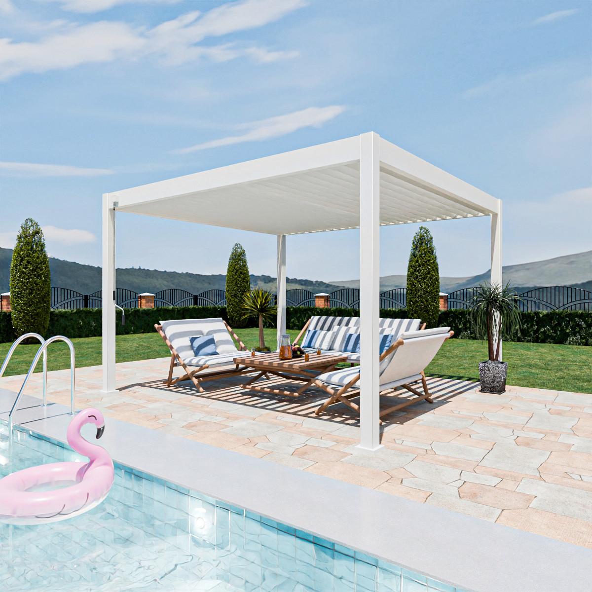 Pergola Superior, Bela, 3,6x4m - bela/visoki sijaj, Basics, kovina (360/255/400cm) - Gardenson