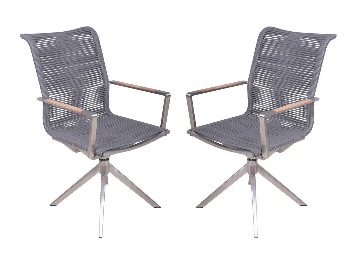 Gartenstuhl-Set Rubiera Anthrazit/Teak 2er-Set - Anthrazit/Silberfarben, Basics, Holz/Kunststoff (63/95/54cm) - Gardenson