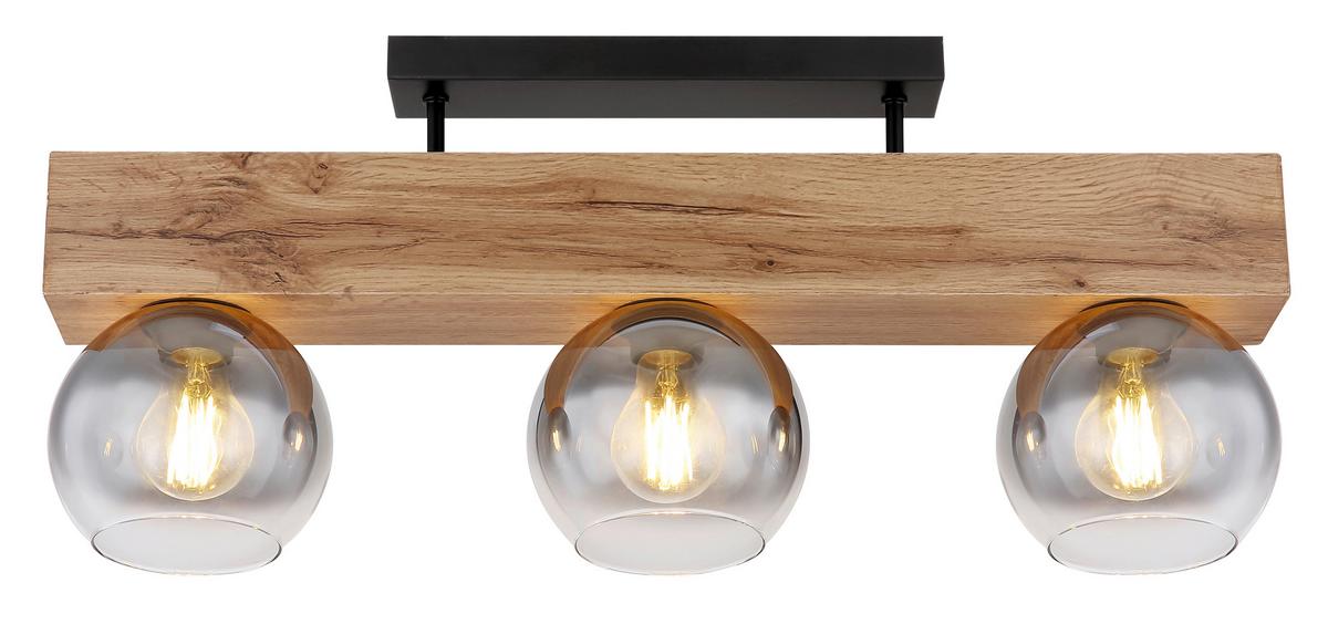 Deckenleuchte Moitas max. 40 Watt - Schwarz/Naturfarben, Natur, Glas/Holzwerkstoff (65/15/29,5cm) - Globo