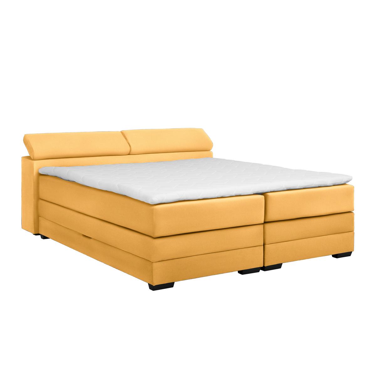 Boxspringbett Sevilla Senfgelb ca. 180x200cm - Senfgelb/Schwarz, KONVENTIONELL, Holz/Kunststoff (180/200cm) - Premium Living