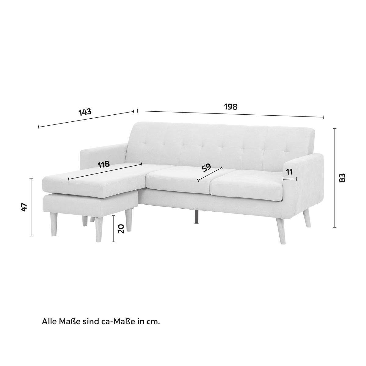 Kutna Garnitura Tamara - prirodne boje/bež, Moderno, tekstil/drvo (198/83/143cm) - Bessagi Home