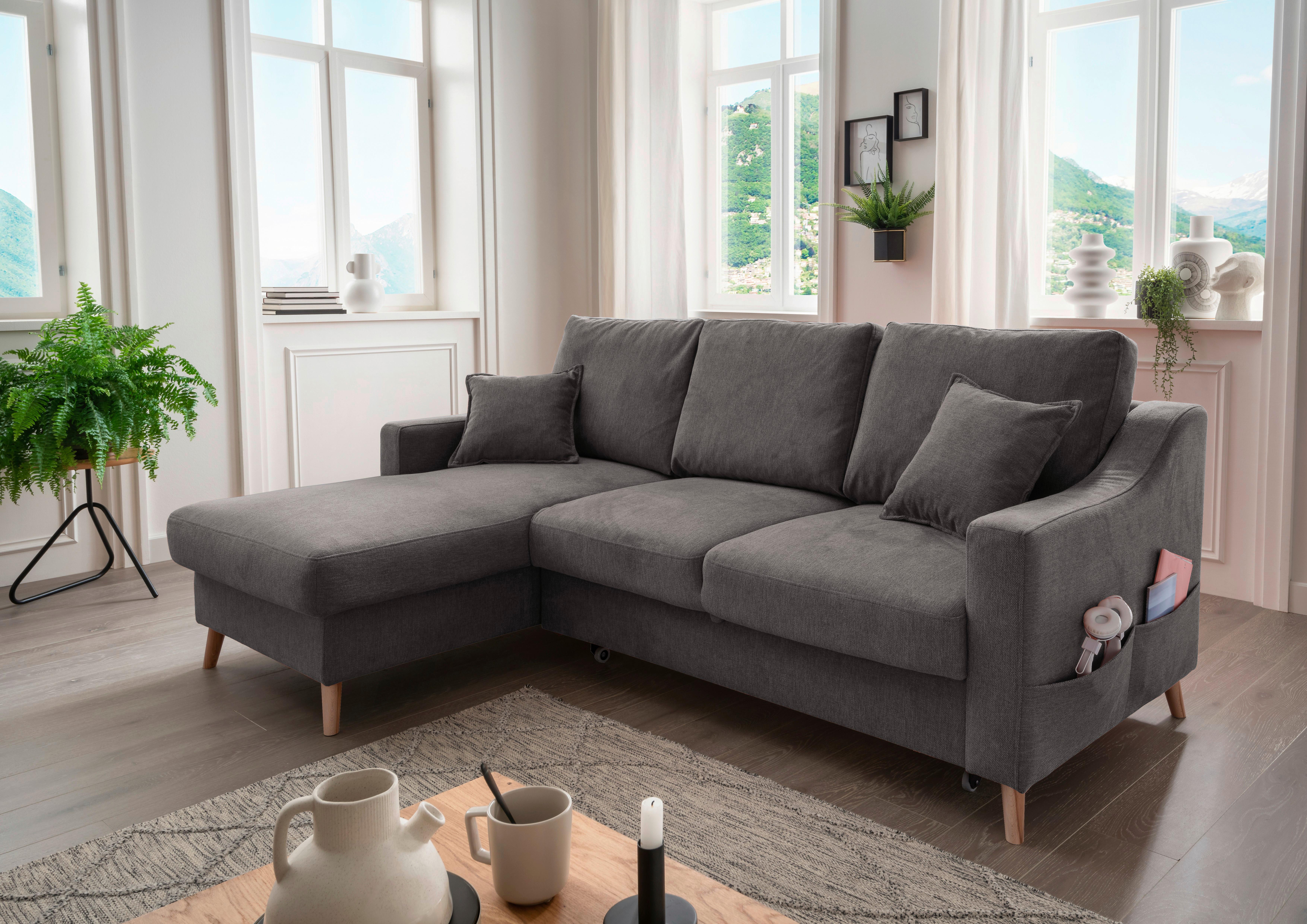 Wohnlandschaft Valentina Anthrazit Struktur - Anthrazit/Naturfarben, KONVENTIONELL, Holz/Textil (150/228cm) - P & B