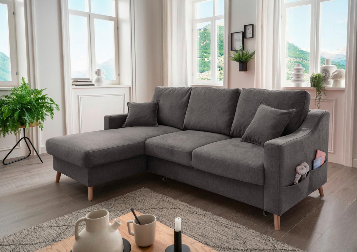Wohnlandschaft Valentina Anthrazit Struktur - Anthrazit/Naturfarben, KONVENTIONELL, Holz/Textil (150/228cm) - P & B