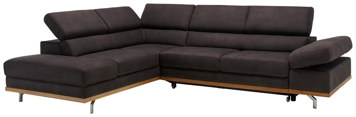 Ecksofa in Dunkelgrau mit Bettfunktion - Chromfarben/Dunkelgrau, Holz/Textil (292/93/226cm) - Premium Living