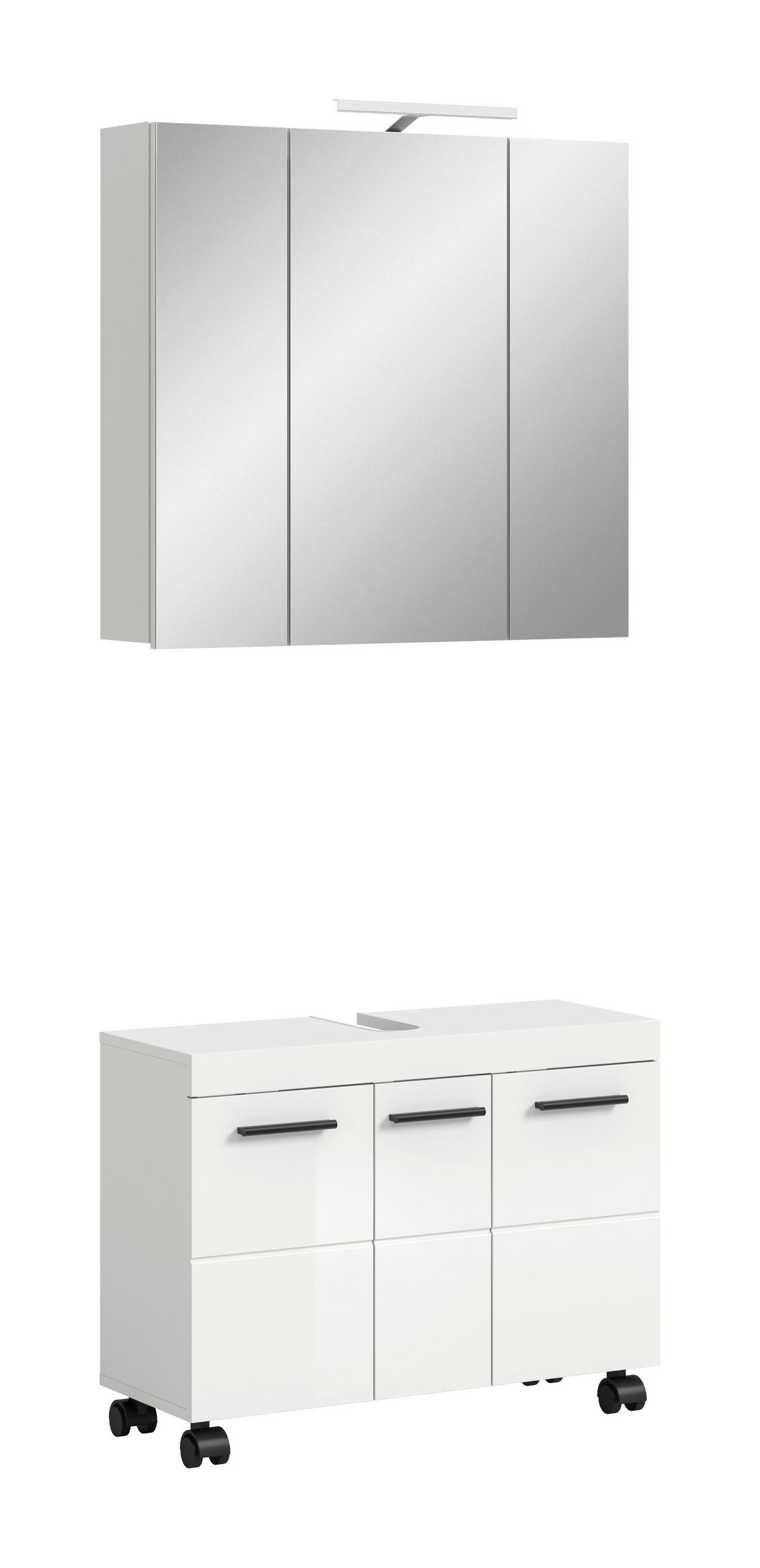 Badezimmer NOVA Weiß, Weiß Hochglanz 2-teilig - Weiß Hochglanz/Schwarz, Trend, Glas/Holzwerkstoff (82cm) - MID.YOU