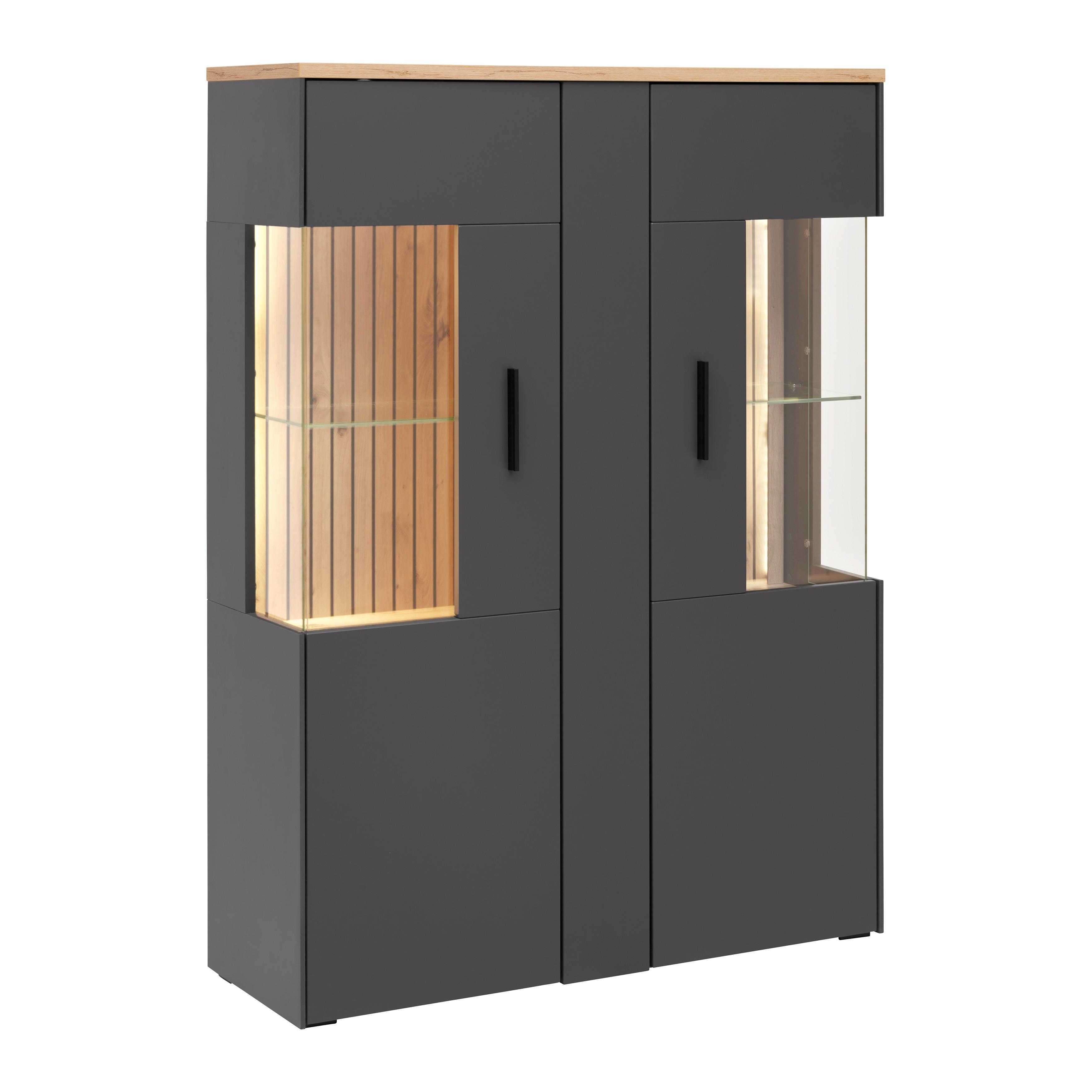 Highboard Alara Eiche/Anthrazit - Schwarz, MODERN, Glas/Holzwerkstoff (102/138/35cm) - Mömax