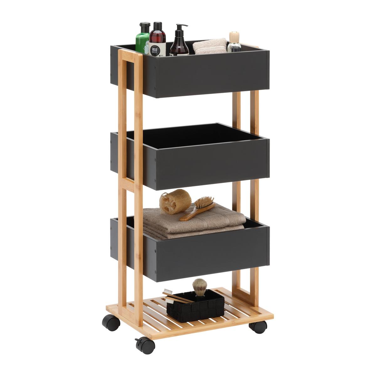 Allzweckwagen Anni in Naturfarben/Schwarz - Schwarz/Naturfarben, MODERN, Naturmaterialien/Holzwerkstoff (41,5/88/31,5cm) - Mömax