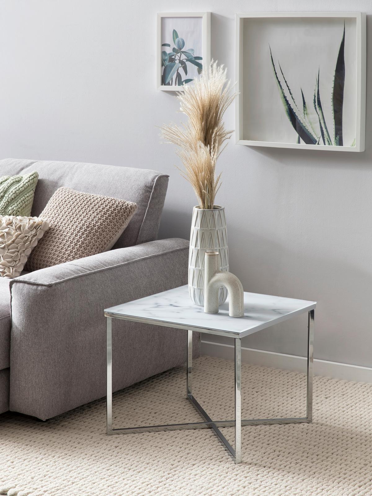 Mizica Marble, Bela - barve kroma/bela, Design, kovina/steklo (50/50/42cm) - Livetastic