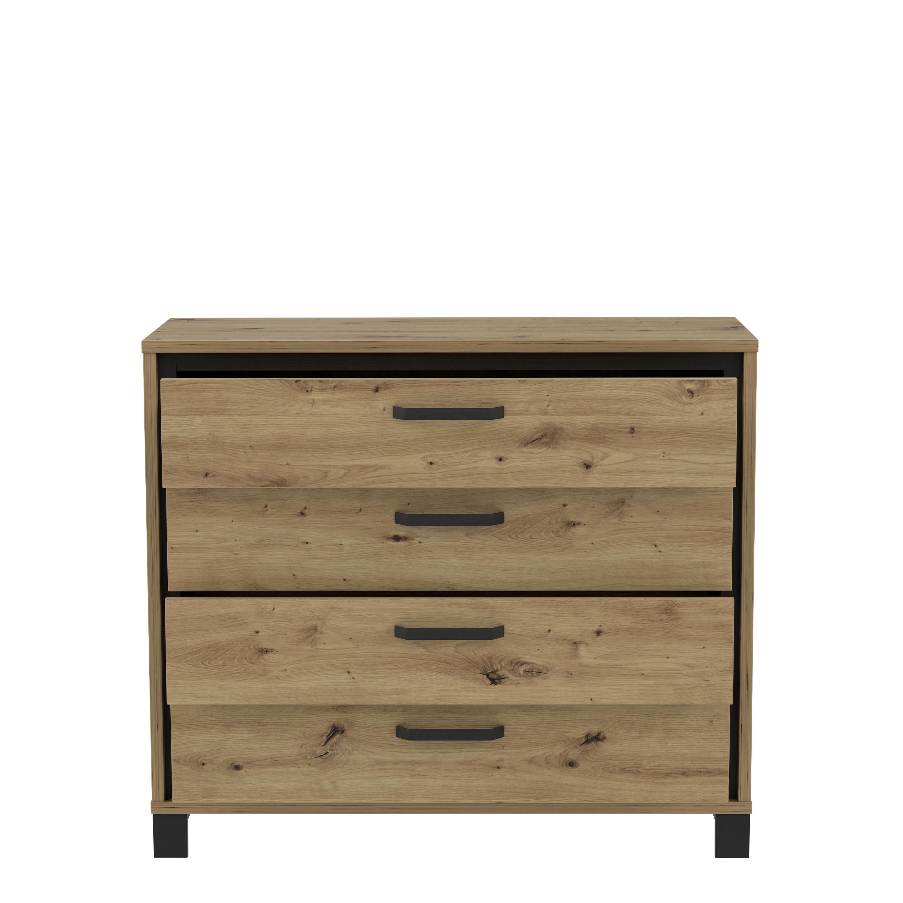 Comodă Trondheim - culoare lemn stejar/negru, Modern, plastic/metal (104,7/81,3/41,5cm)